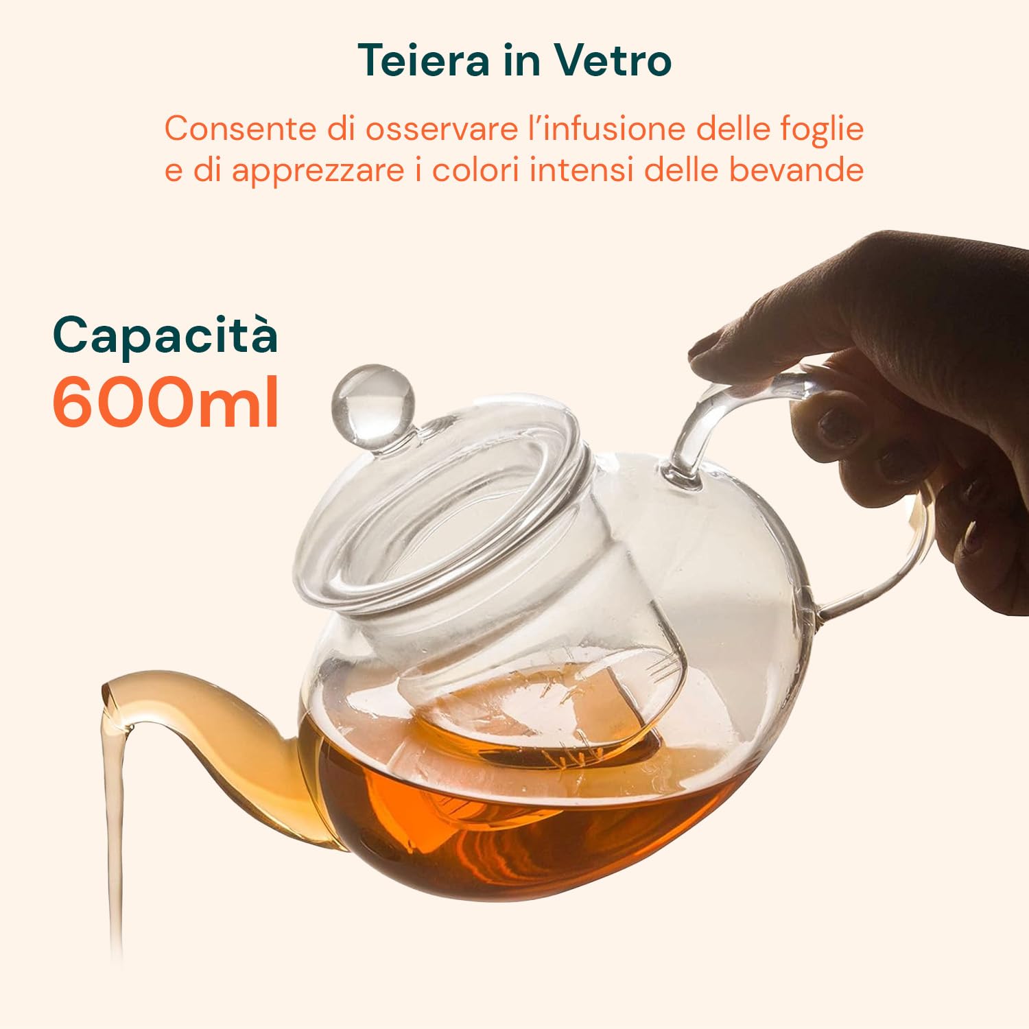 Avilia - Teiera in Vetro 600ml con Infusore e Base Portacandela, Set con 6 Tazzine Resistenti al Calore, Ideale per Tè Sfuso e Infusi, Elegante Idea Regalo Raffinata