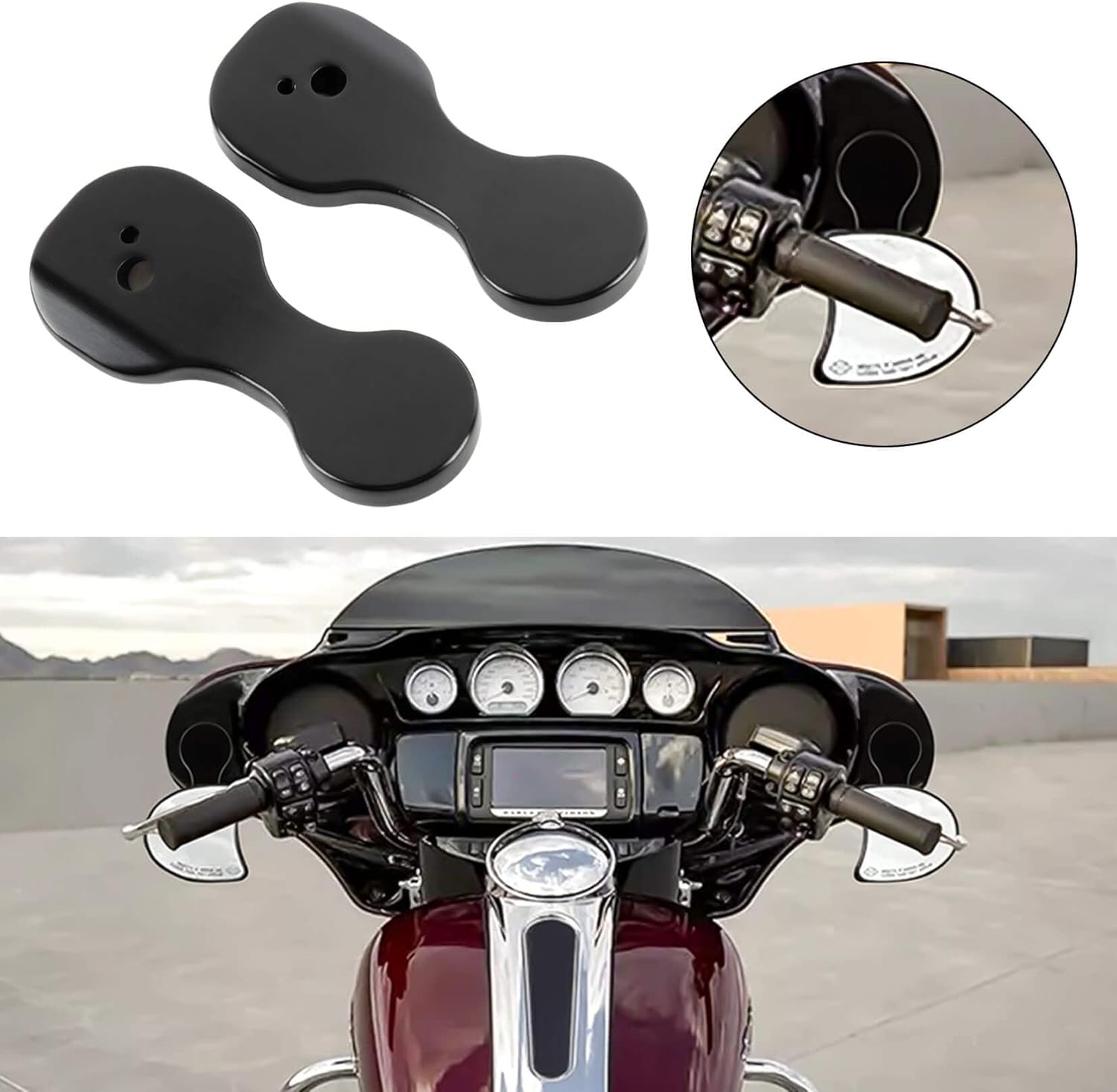 PSLER Motorcycle Spare Mirror Bracket Adapter Rear View Mirror Brackets Adapter Mirror Relocation Kit Mirror Relocator Mirror Mount for Touring Street Glide CVO Bagger with Batwing Fairings 2014-2023