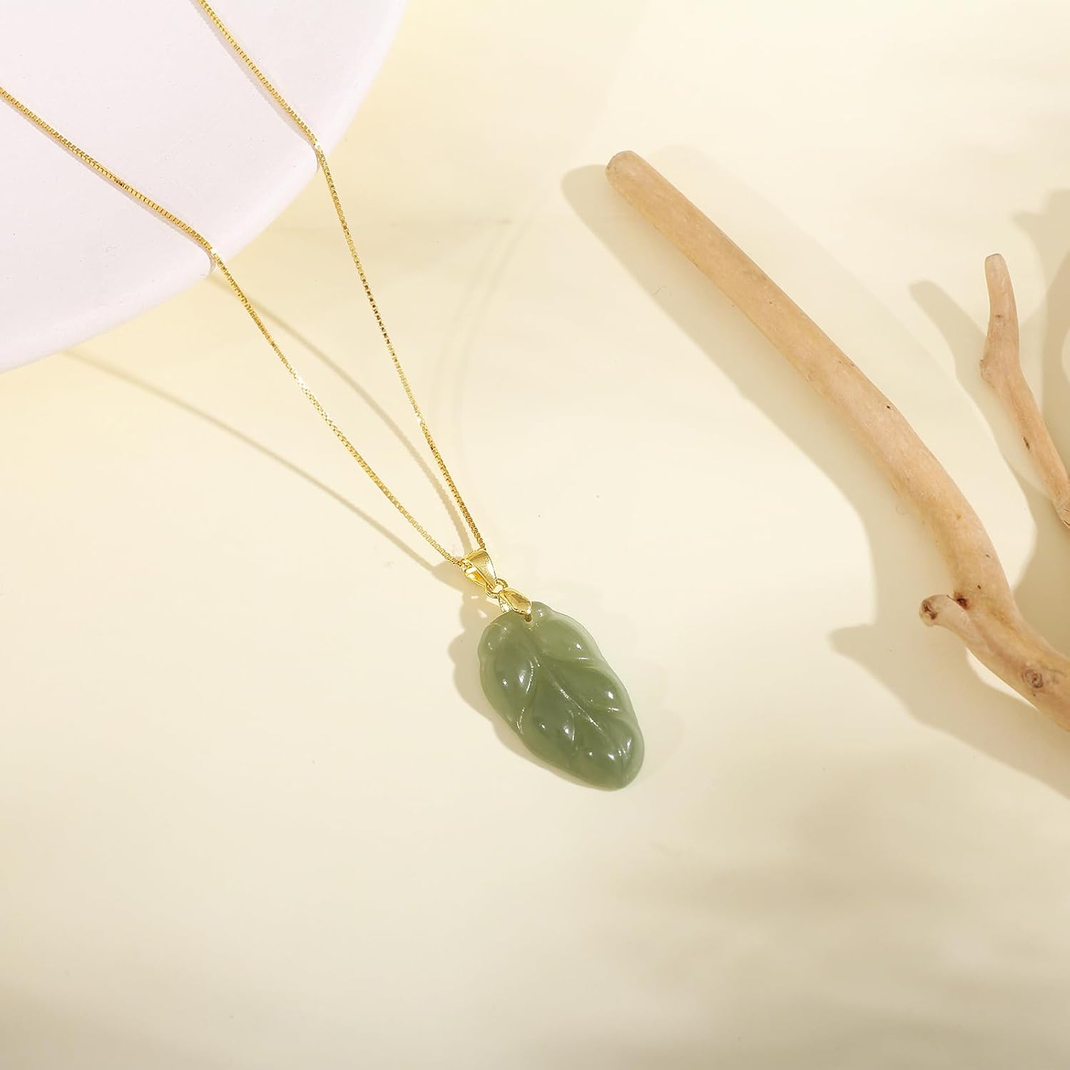 Green Natural Jade Necklace, Leaf Shape Pendant for Her, Jade Jewelry for Women Lucky Gifts for Girls Women (925 Sterling Silver with Gold Plated) - Image 5