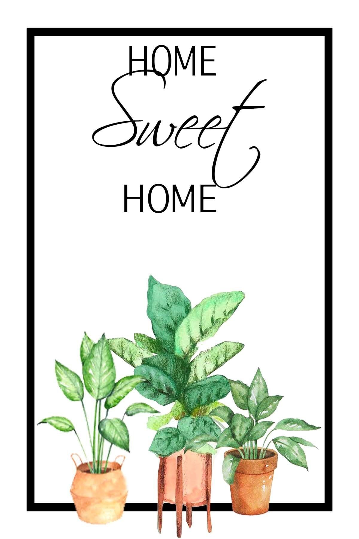 Pelangi Yeşil Yaprak Desenli Home Sweet Home Dijital Baskılı Kaymaz Yıkanabilir Leke Tutmaz Mutfak Halısı, Beyaz 180 x 250