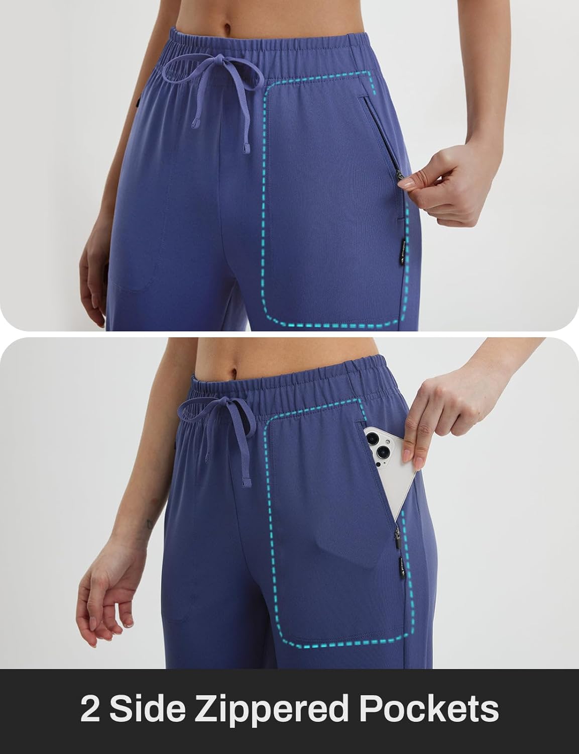 baleaf Womens Yoga Capri Pants with Zipper Pockets Summer Drawstring Capris Joggers Lounge Crop 19" - Image 5