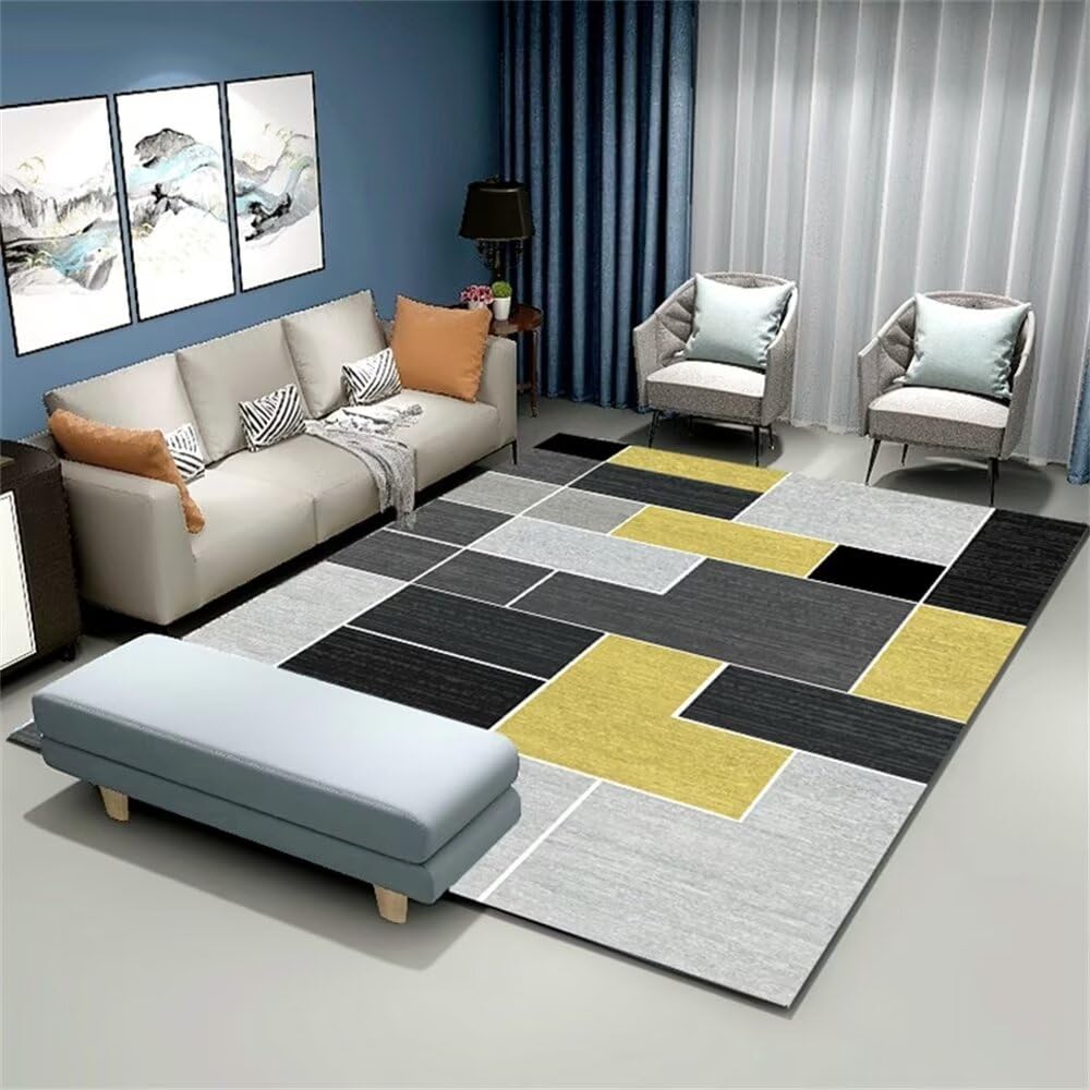Tapis extérieur terrasse grande taille gris jaune anti-dérapant salon 90x200