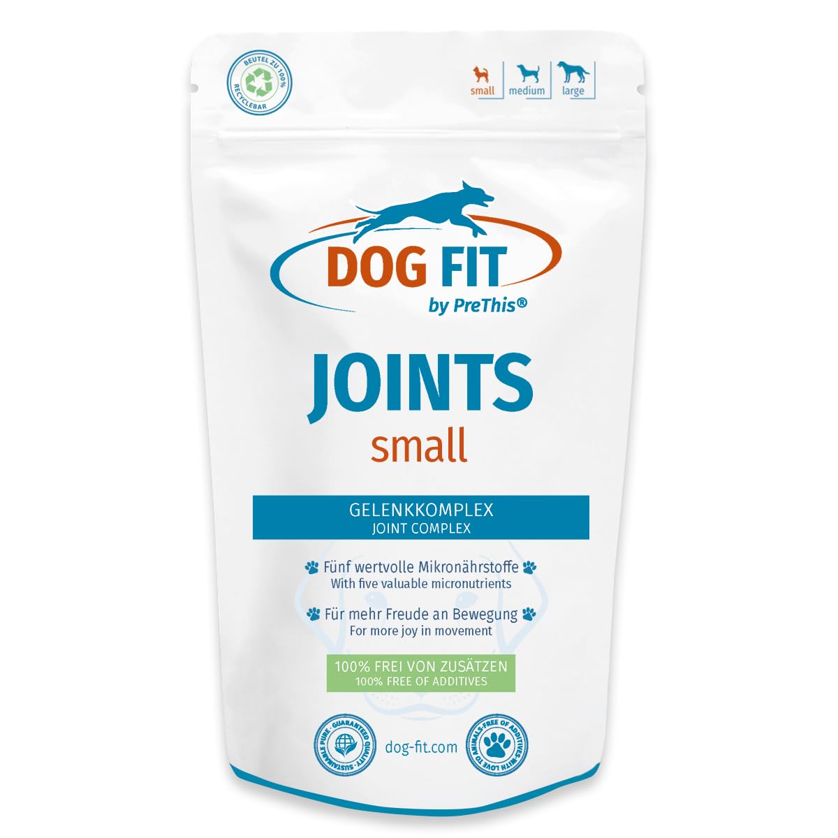 DOG FIT by PreThis® Joints Gelenkkomplex für Hunde I Glucosamin, MSM, Kollagen, Teufelskralle & Weihrauch I Ohne Zusätze I small bis 10kg