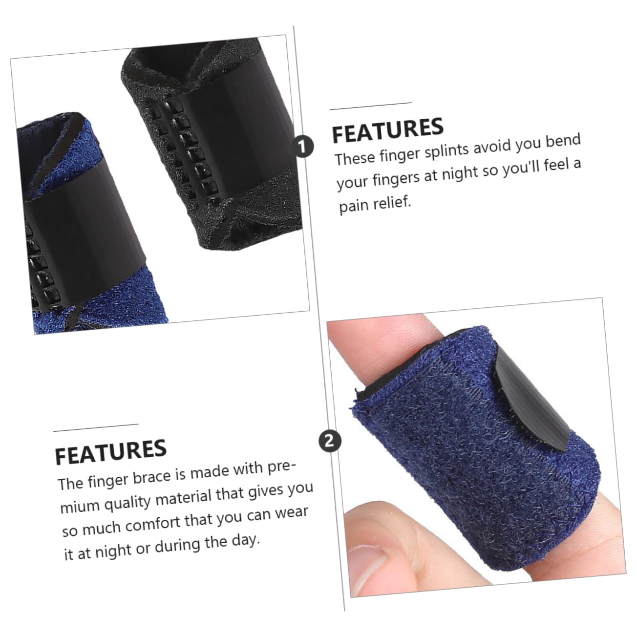 MUCKLILY 2Pcs Finger Splint Brace Support for Finger Injury Compression Sleeve for Relief Breathable Material for Fractures Sprains Black Blue
