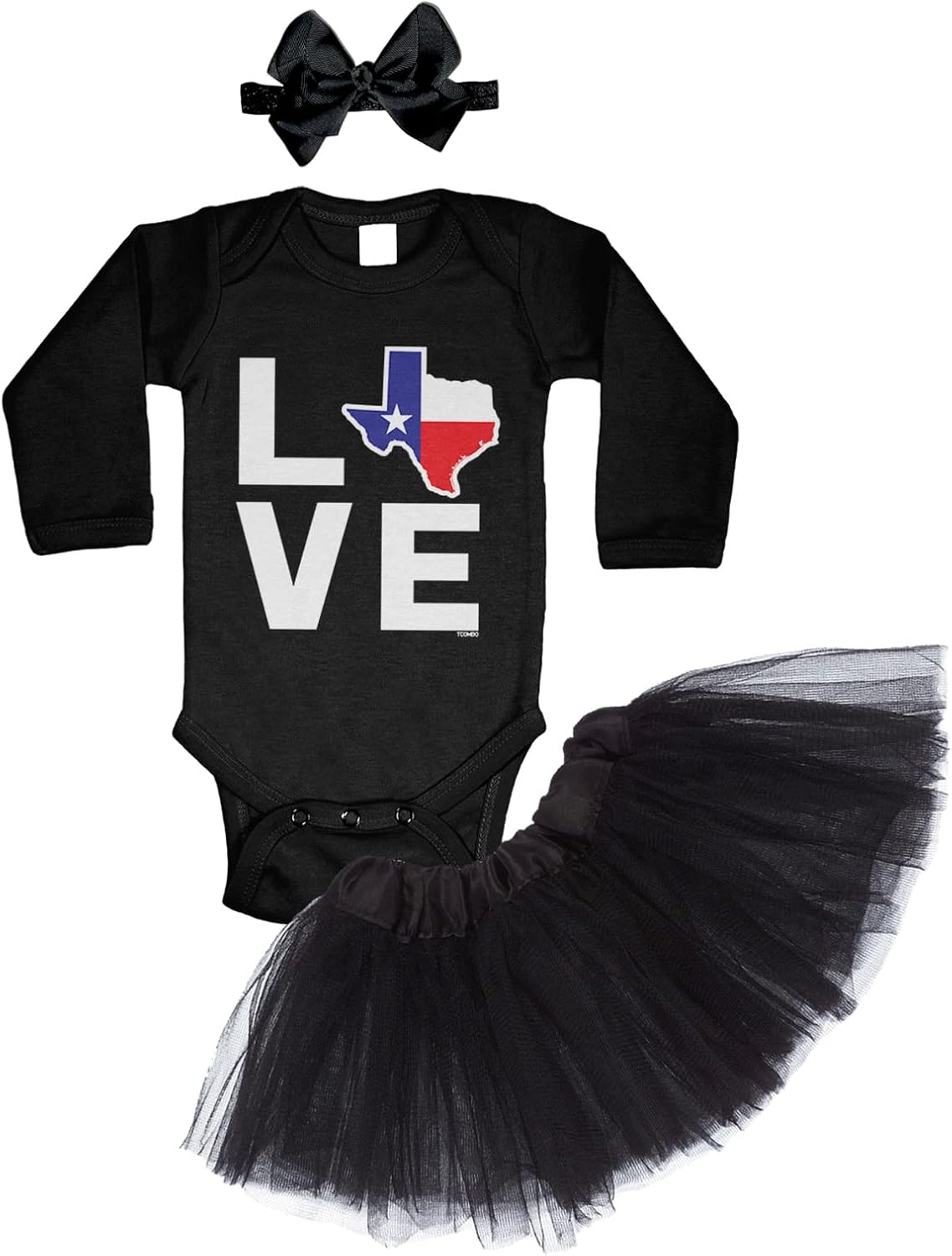 Tcombo LOVE Texas - Texan Pride Strong Baby Bodysuit + Tutu Skirt + Bow Headband Set