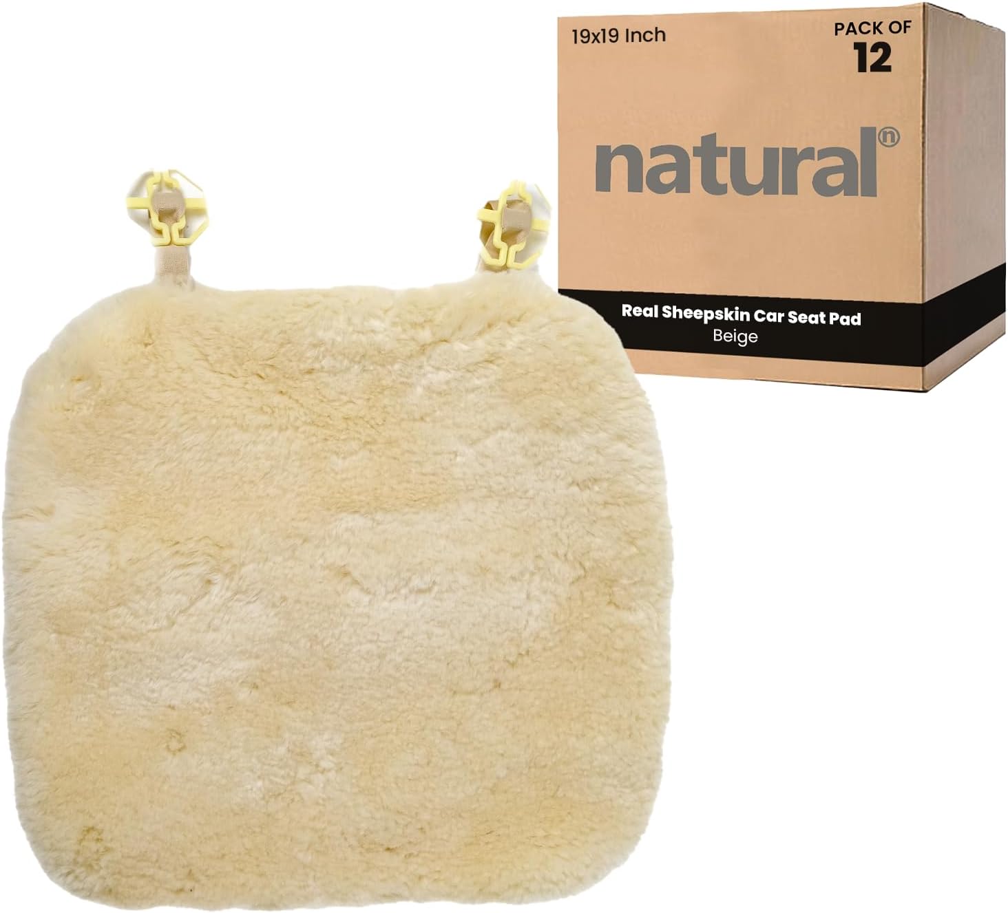 Natural Sheepskin Car Seat Covers for Women and Men | 100% Genuine Sheepskin Fur Seat Pad for Cars & Jeeps with Elastic Straps and Non-Slip Suede Backing, 19 x 19”, 1 Pc (Natural)