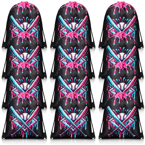 Sunnymove 12 Pcs Ice Cream Drip Baseball Drawstring Bags Black Ice Cream Party Supplies Baseball Drip Gifts Bags Candy Treat Sackpack Goodie Favors for Sport Teams Birthday Theme Party Decorations