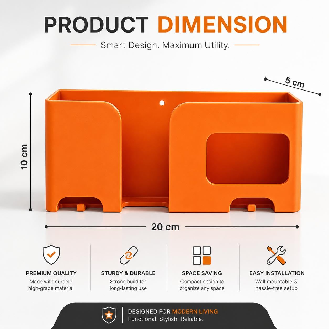 WALLVIEW TECH Wall Mount Mobile Holder | Plastic Storage Case for Ac/Tv Remotes | Multi-Purpose Wall Phone Stand for Charging | Remote Wall Organiser | Smart Stand Wall Gadget (Orange) 1