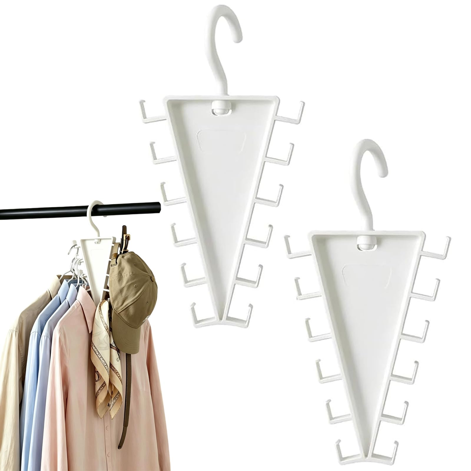 V Shape Double-Sided Closet Organizer Hanger,triangular Double-sided Clothes Hanger and Hat Storage Rack,360° Rotating,hangers for Clothes Space Savers,for Pants Hats Bags Room Essentials (2pcs)