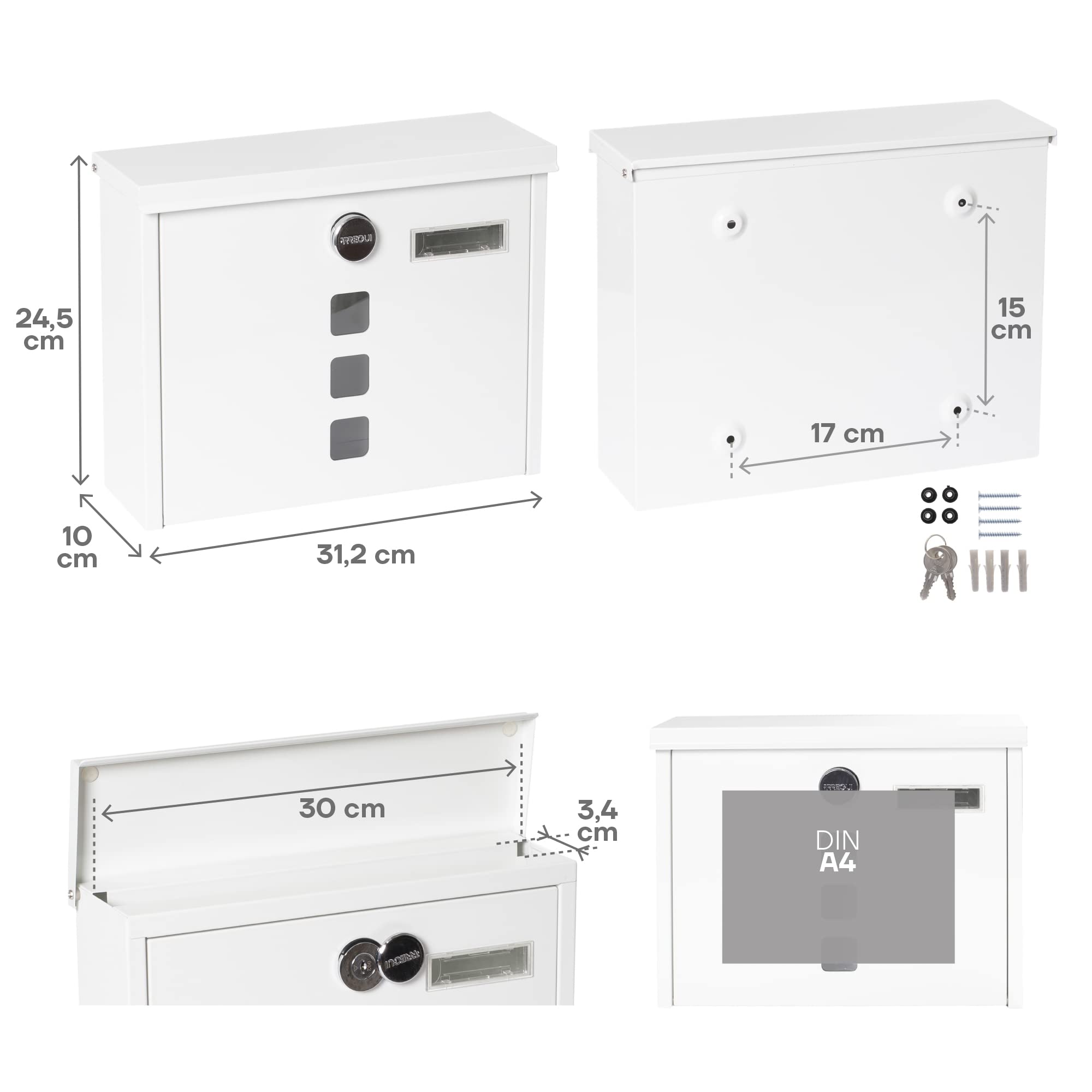 Cassetta Postale Arregui Chance - Acciaio Bianco, Serratura Coperta, Portanome - Formato DIN A4 - Foto 4