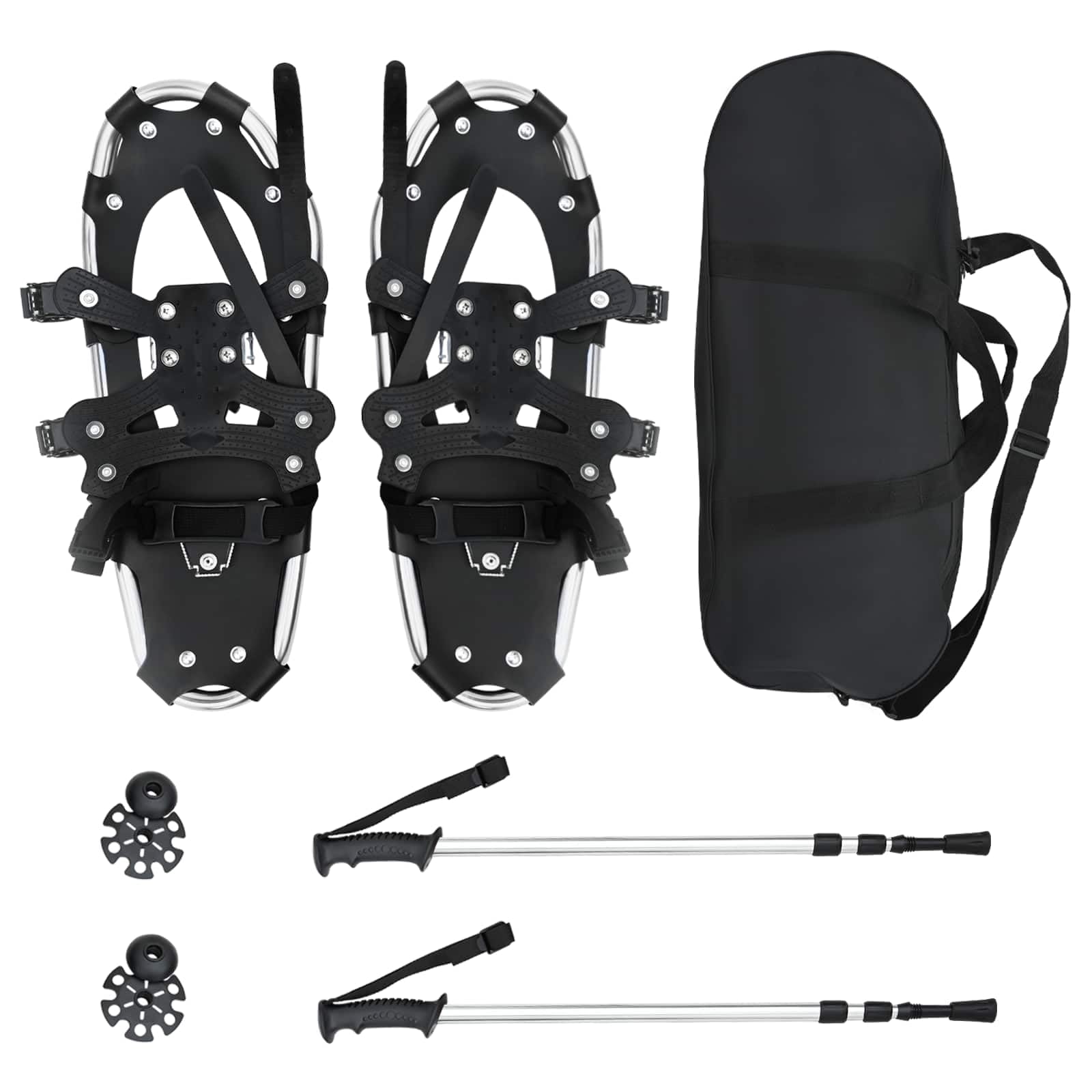 vidaXL Racchette da Neve 3 in 1 con bastoni da Trekking Argento e Nero, Ciaspole in Alluminio per Il Giardino, Attrezzatura Outdoor Regolabile, Accessori Moderni per Camminare sulla Neve