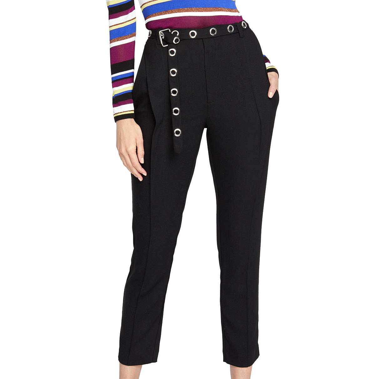 RACHEL Rachel Roy Womens Zane Grommet Pleated Ankle Pants Black 14