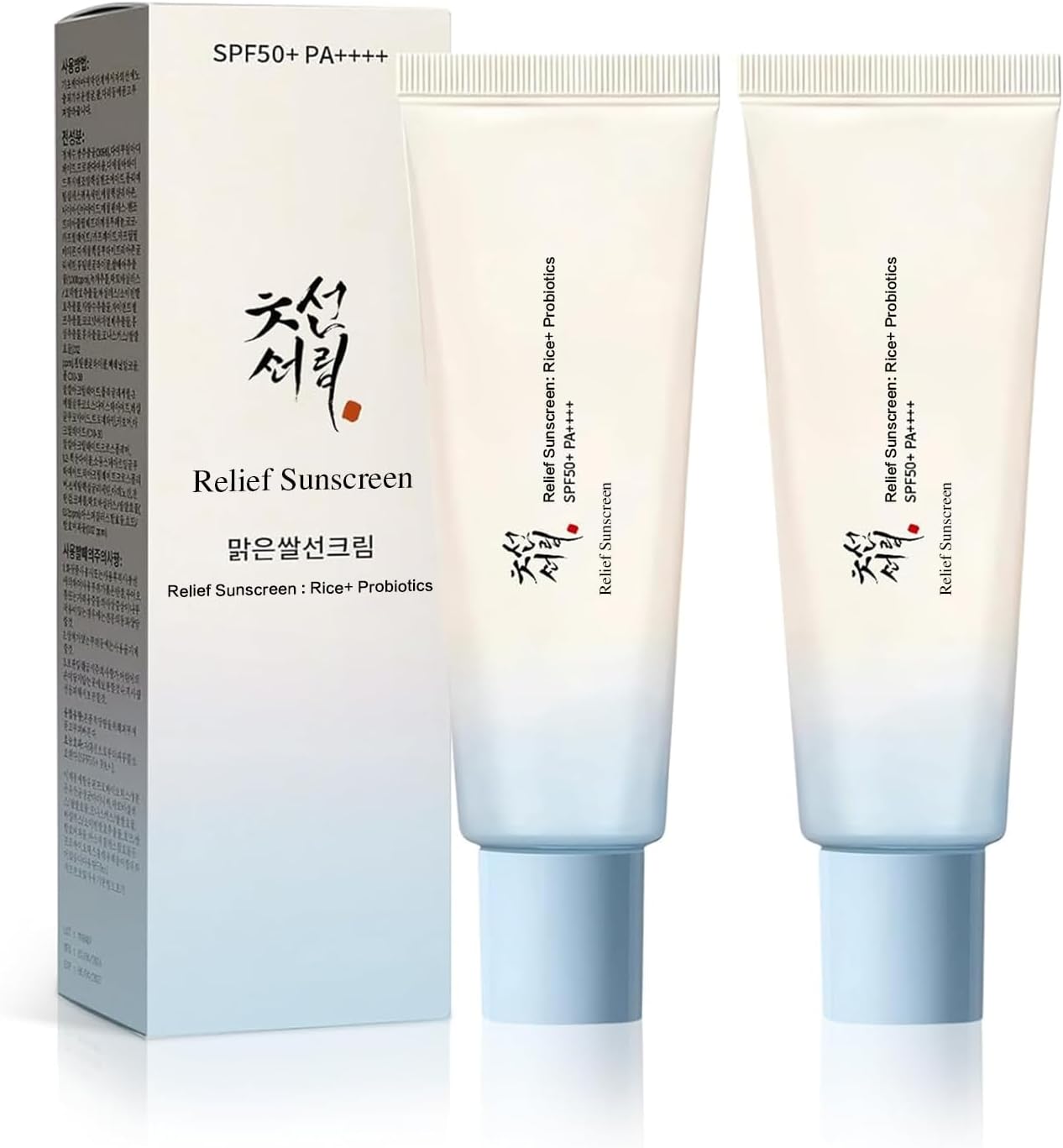 - 2PC Relief Sun Organic Sunscreen SPF50, Korean Skin Care Solution for All Skin Types, ++++PA++++ Rice and Probiotics (A, Sun Protection Factor (SPF), 50)