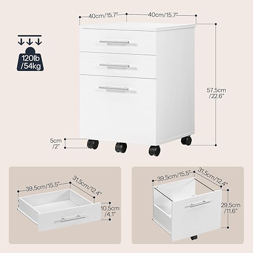 Miniatura 12 de HOOBRO Archivador de 3 cajones, archivador de madera para debajo del escritorio, se adapta a tamaño A4/carta para oficina en casa, cajonera pequeña