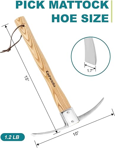 Miniatura 6 de Pick Mattock Hoe Garden Pick Herramienta de azada de plantación de hacha de 15 pulgadas con mango de madera dura para excavar, aflojar, zanjas,