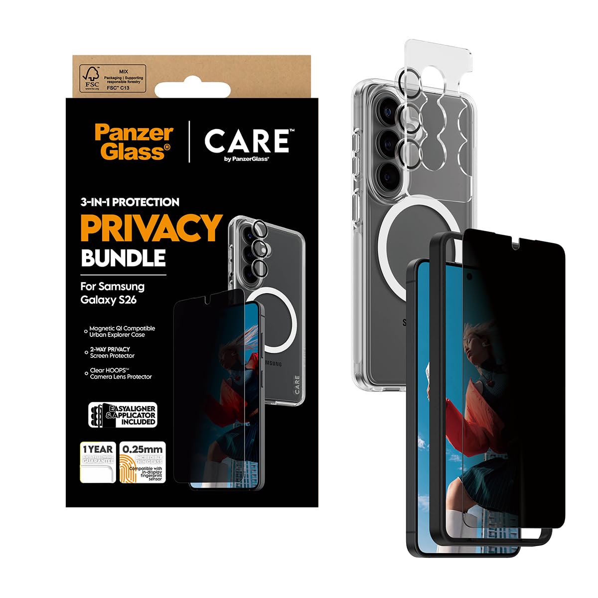 PanzerGlass CARE by PanzerGlass Privacy - Juego 3 en 1 para Samsung Galaxy S26