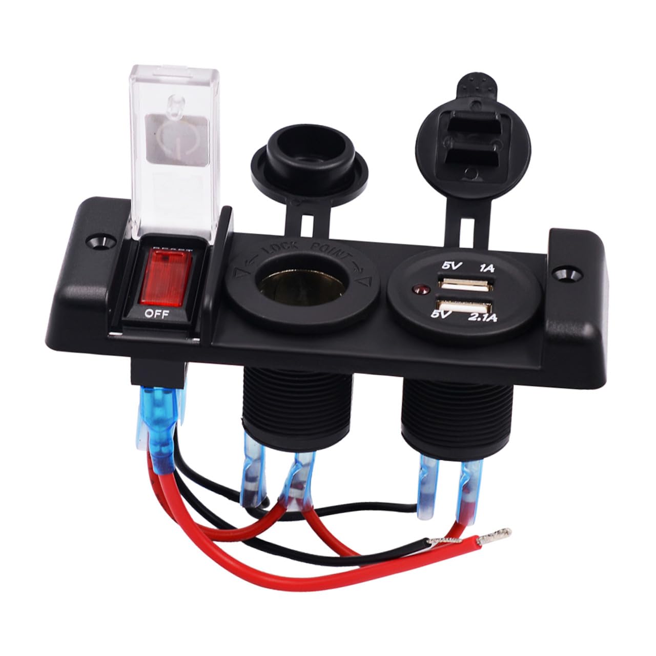 Pannello Caricatore Presa Accendisigari Dual USB 12-24v Nero | Abs, Alimentazione per Telefono e Tablet, per Auto, Barca e Yacht, Alta per Uso Nautico