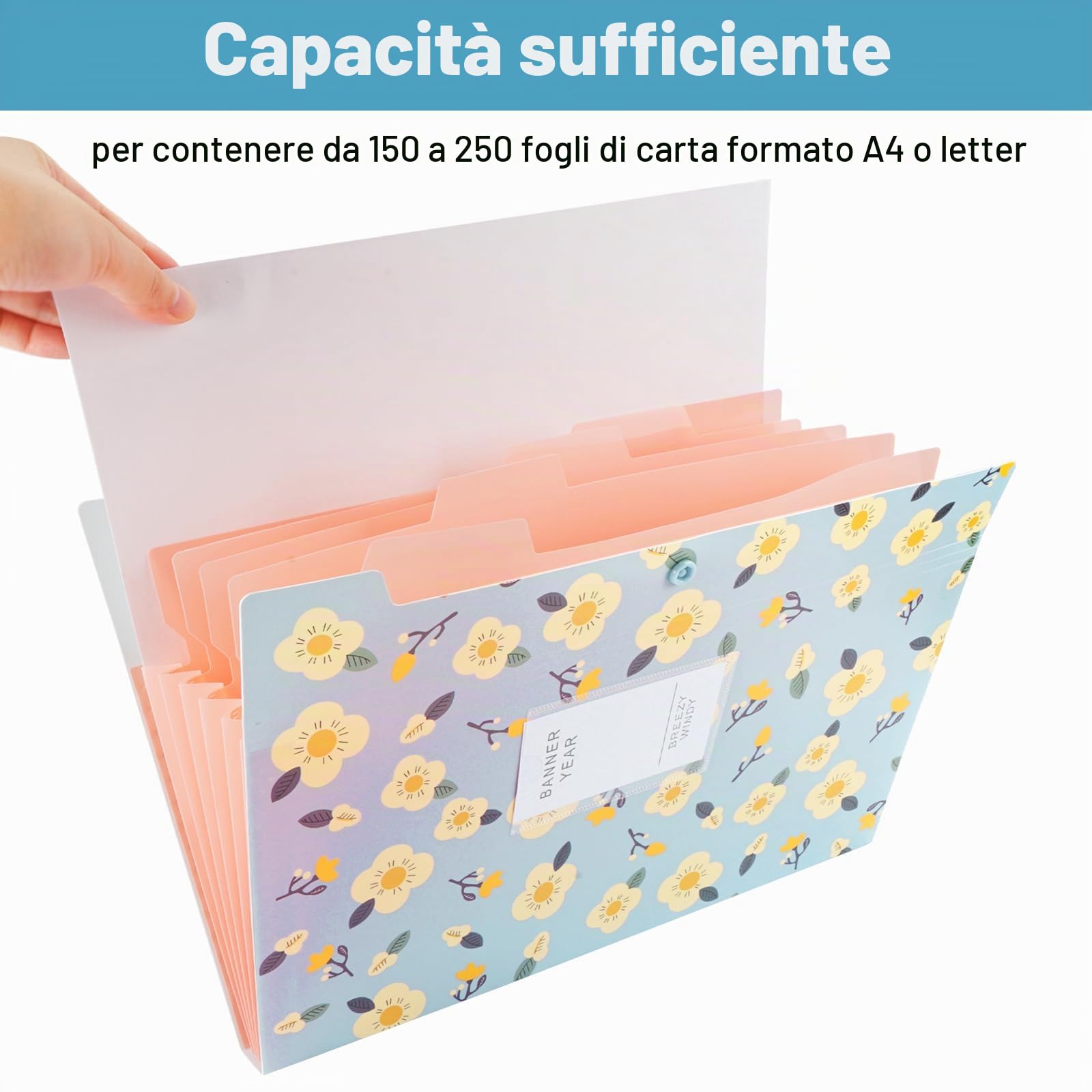 4 Pezzi Cartelline Portadocumenti A4, Porta Documenti A4 con 6 Tasche, Motivo Floreale Organizer Documenti, Cartellina Portadocumenti Espandibile con Chiusura, per Ufficio, Casa, Scuola | Cartella per compiti in formato A4, con divisori, per casa, scuola,