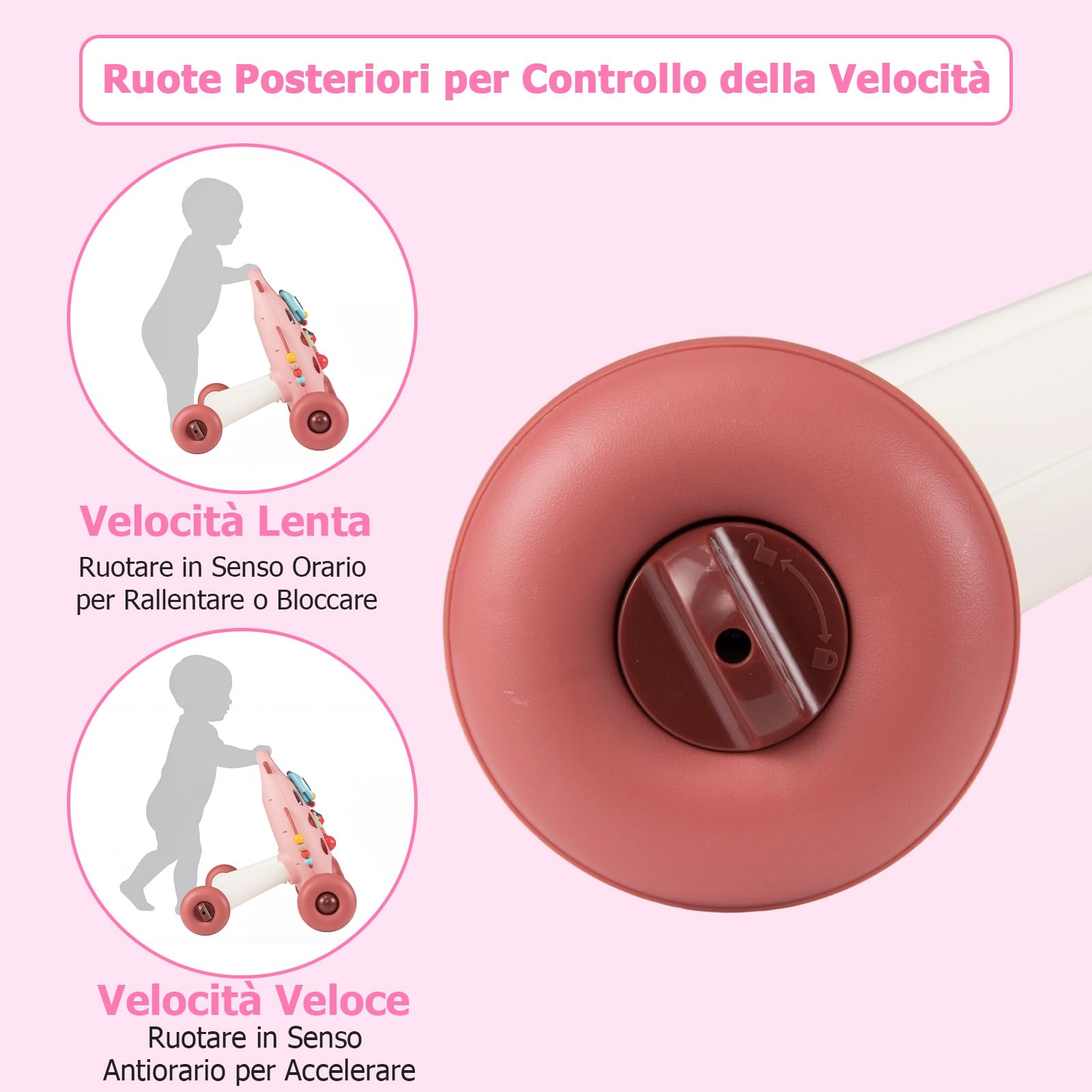 COSTWAY Primi Passi per Bambini, Girello Neonato con Giocattoli Montessori, Camminatore Educativo con Musica e Luci, Spazio di Conservazione, per Bambini 6-36 Mesi (Rosa, 57 x 42 x 45,5 cm)