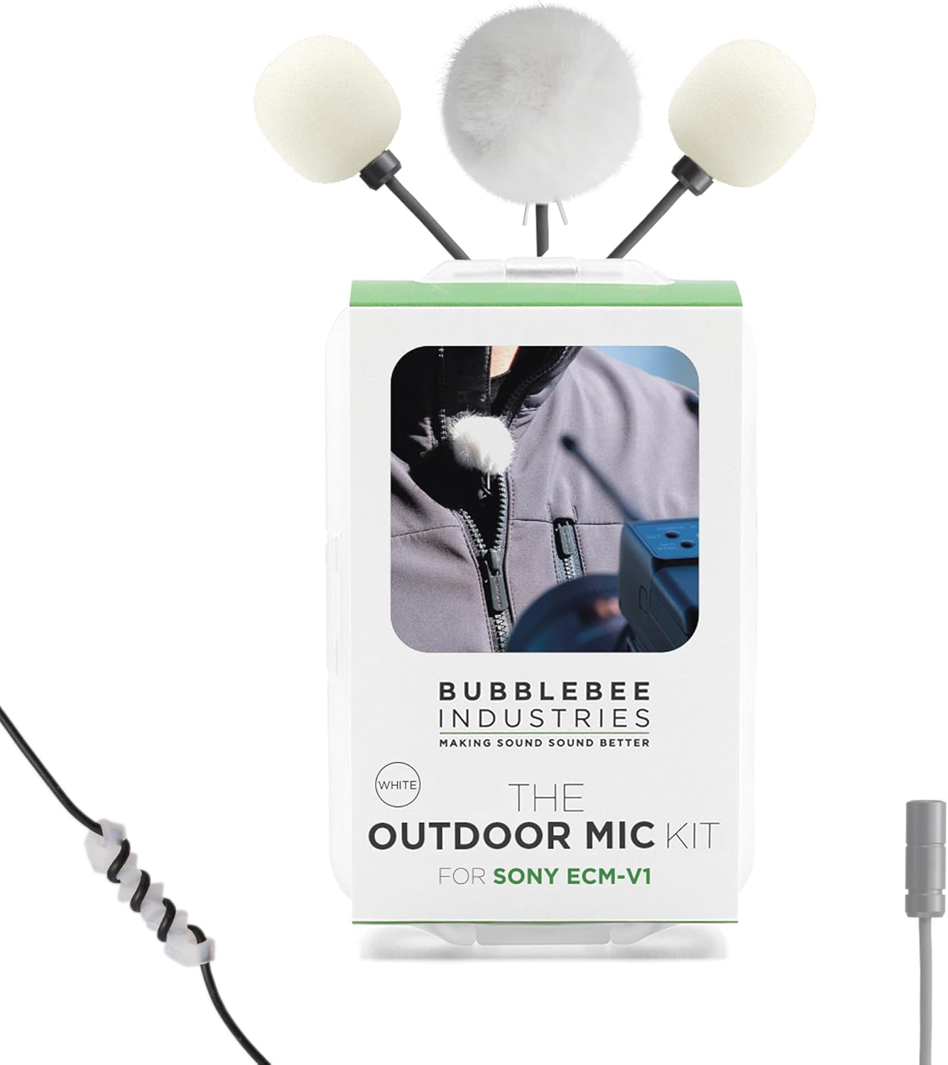 Bubblebee Outdoor Mic Cover Kit Sony ECM V1 Lavalier -Wind Reduction Mic Windscreen Cover&Case -Sony ECM V1 Wind Muff, Dead Cat for Content Creators, Videographers, Audio Engineers & Filmmakers, White