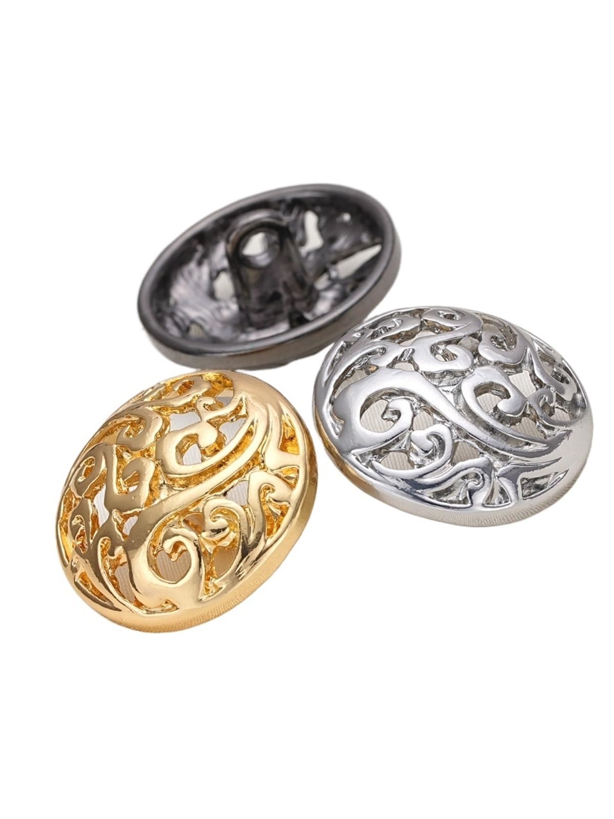 Lot de 20 boutons dorés vintage en métal de 17/20 mm pour vêtements tendance (noir, 17 mm)