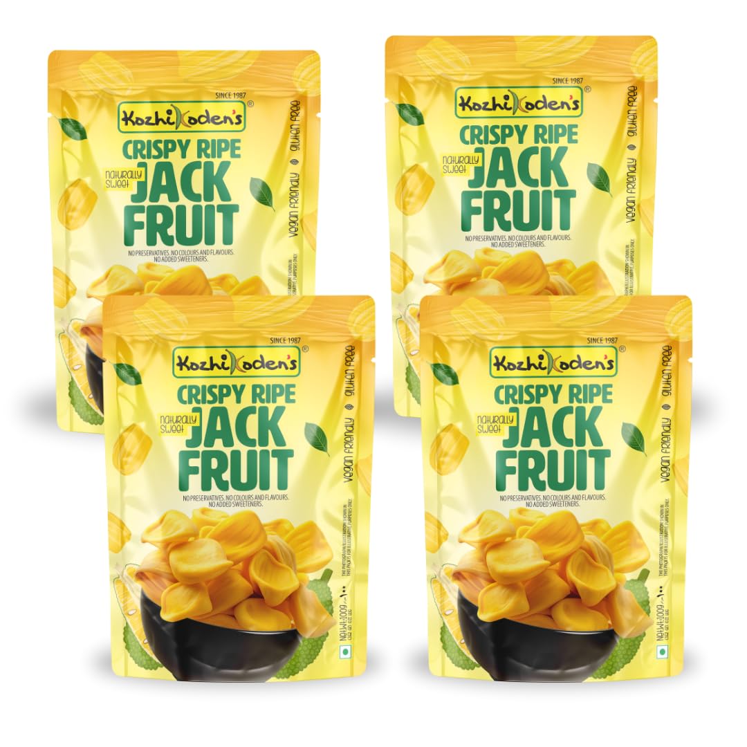 KOZHIKODEN'S Jackfruit Ripe Chips | Authentic Kerala Flavor | 400g (Pack of 4 x 100g) | Vacuum-fried, Crispy Snack | Naturally Sweet | Made with 100% Pure Oil | Made With Organic Ripe Jackfruit
