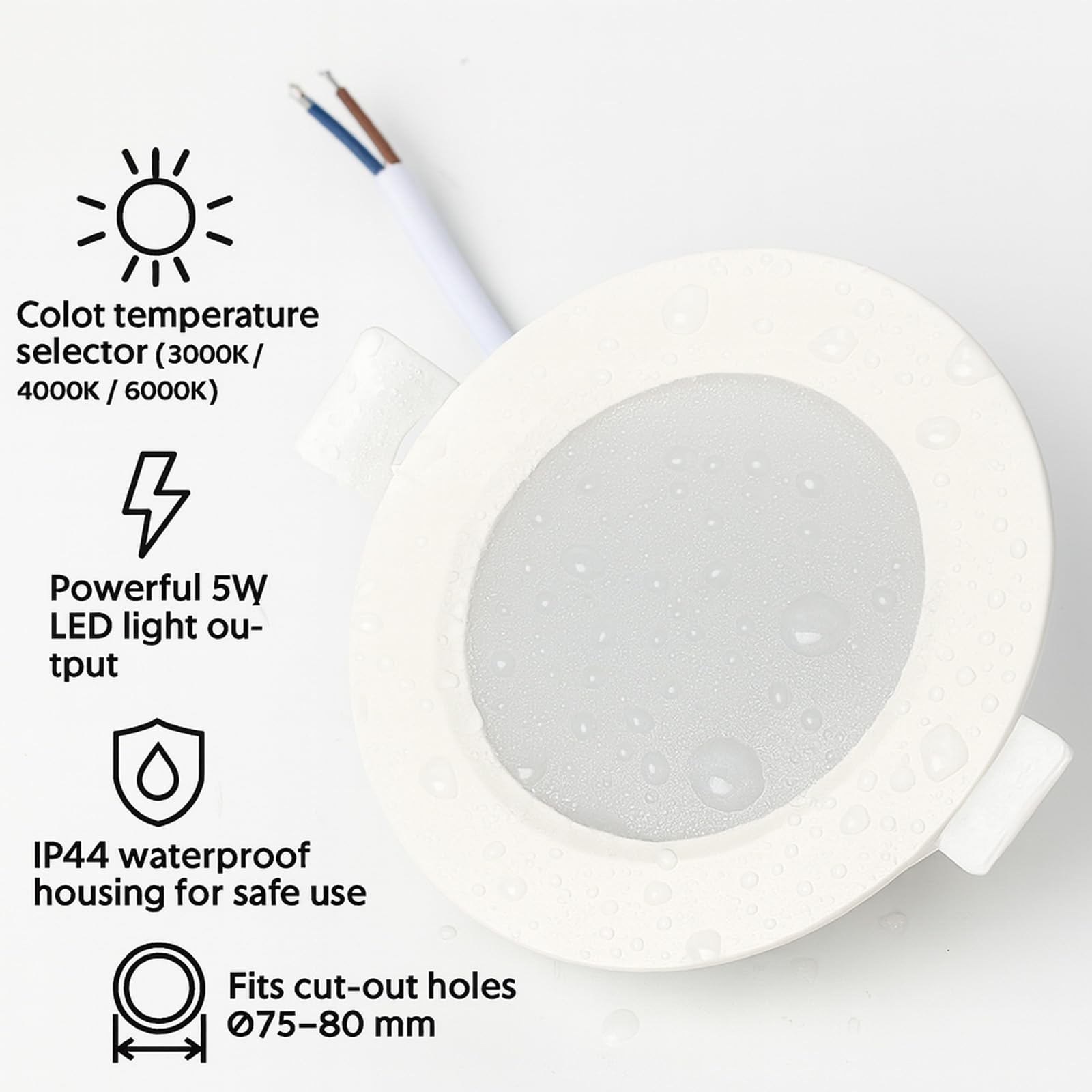 Alpinaluz Pack 10 Downlight LED Empotrables de Techo 5W Ø92mm Blanco – Focos LED Circulares CCT Seleccionable 3000K/4000K/6000K, Corte Ø75–80mm, IP44 para Baños, Cocinas, Pasillos o Salón