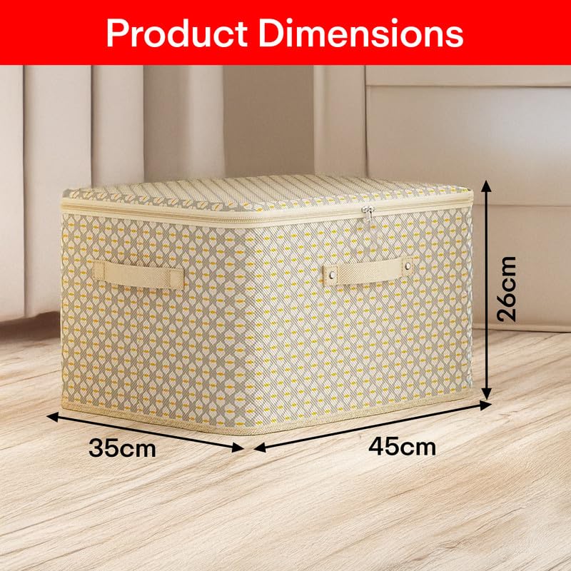 Image of Prime Pick Storage Box Set XL Model Printed Cloth Organizer Foldable Breathable Non Woven Fabric Wardrobe Storage with Reinforced Handles Clothes Organizer Beige XL Size Pack of 3