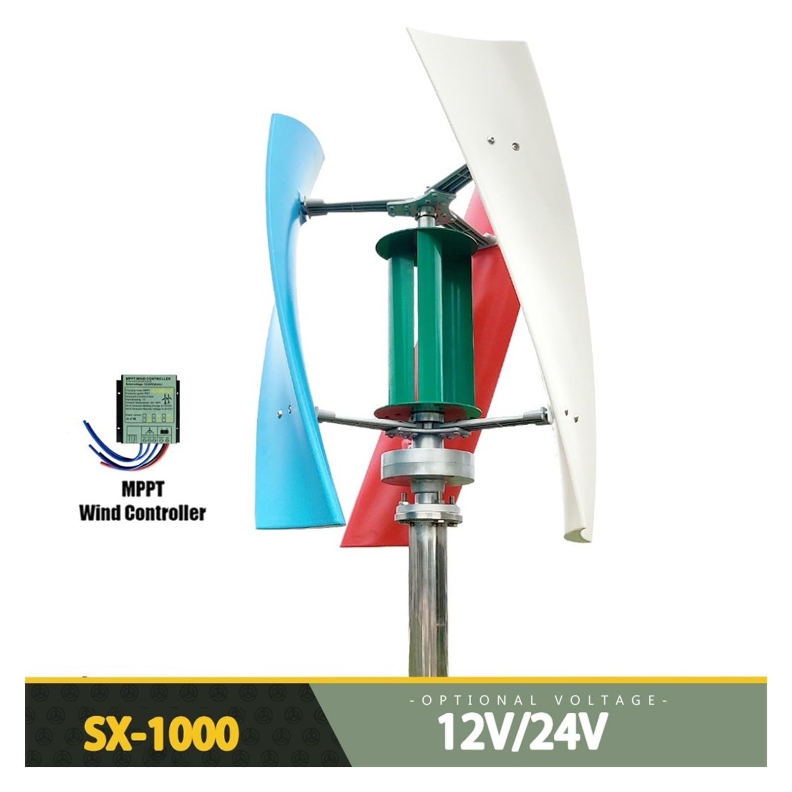 Windgenerator 1kw Innerer Luftkanal 800w 1000w Kleine Freie Energie Windturbine Power Permanent Maglev 12v 24v Mit MPPT-Controller für Zuhause, Boot, Marine, Garten(White,Without Controller,24V)