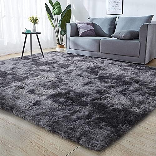 Calore Area Rugs Fluffy Living Room Rugs Shaggy Area Rug Bedroom Plush Carpet Rug Large Soft Kids Room Rugs Comfortable Floor Mat for Home Decor (Black Grey, 160 x 200 cm)