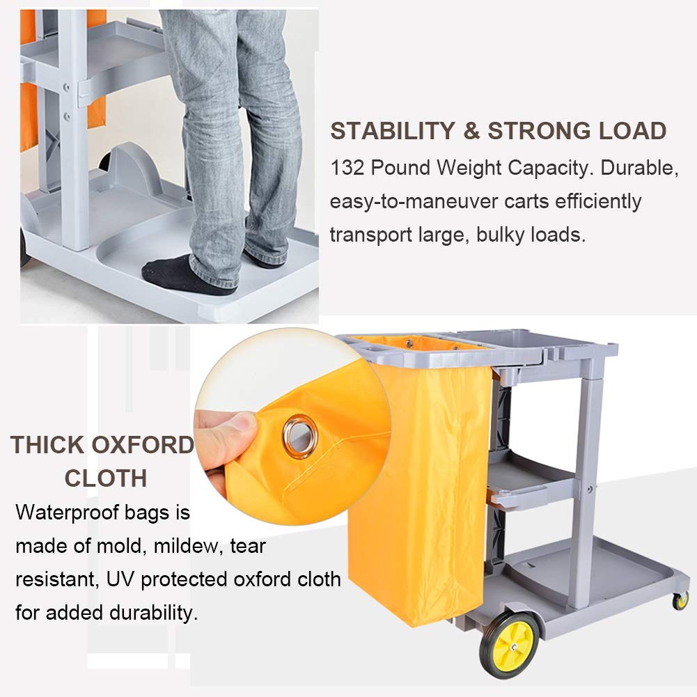 Carretillas de Mano Móviles Carro de Limpieza de Limpieza Carro con Ruedas, Oficina Servicio de Limpieza Industrial Habitación de Hotel Carro de Servicio de Ropa de Limpieza de Plástico/Black