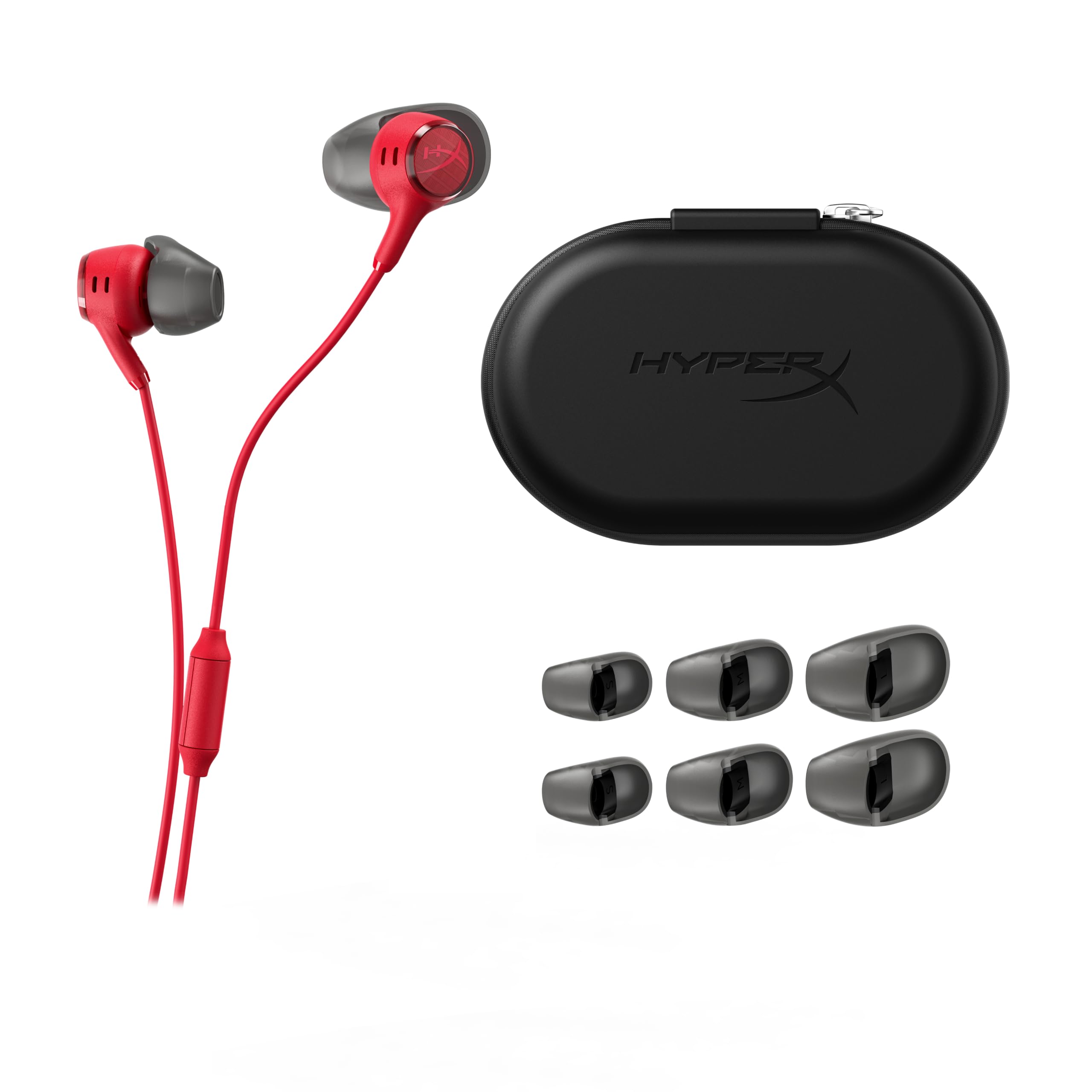 HyperX Cloud Earbuds III, Auricolari Cablate, Rosso | Cuffie Gaming con microfono, gommini da XS a L, controlli, multipiattaforma