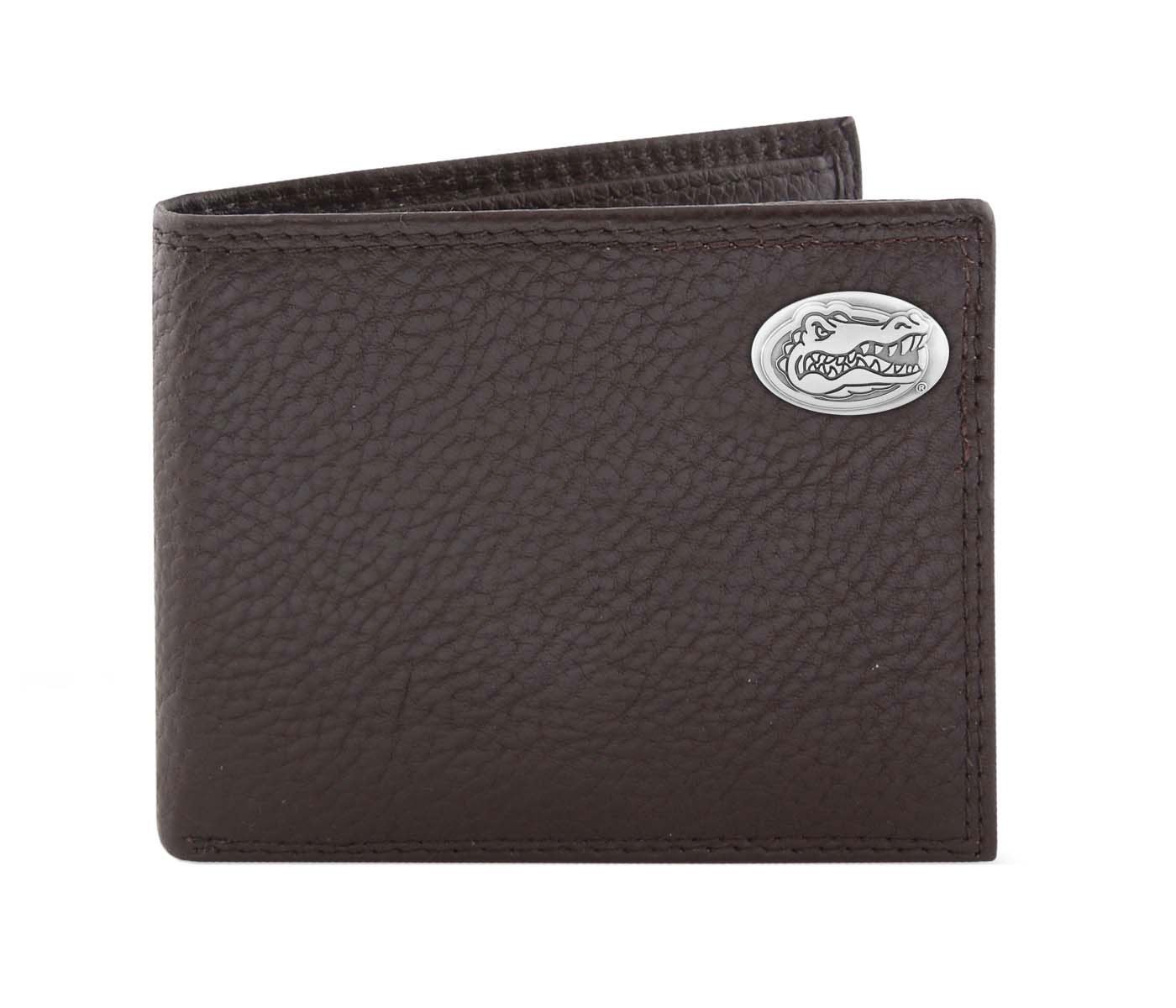 NCAA Florida Gators Brown Pebble Grain Leather Bifold Concho Wallet, One Size