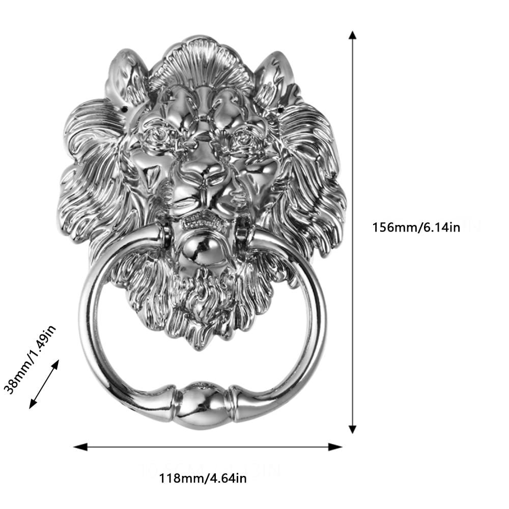1 aldaba de puerta, aldaba de cabeza de león, aldaba de puerta delantera con 2 tornillos, anillos de cabeza de león de aleación de zinc, mango de aldaba de muebles de león