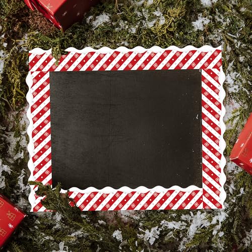 Image of BeYumi Christmas Stripe Border Trim - 65ft Winter Christmas Candy Cane Stripes Snowflake Rolled Border Trim Xmas Red and White Bulletin Board Borders School Classroom Office Chalkboard Party Decor