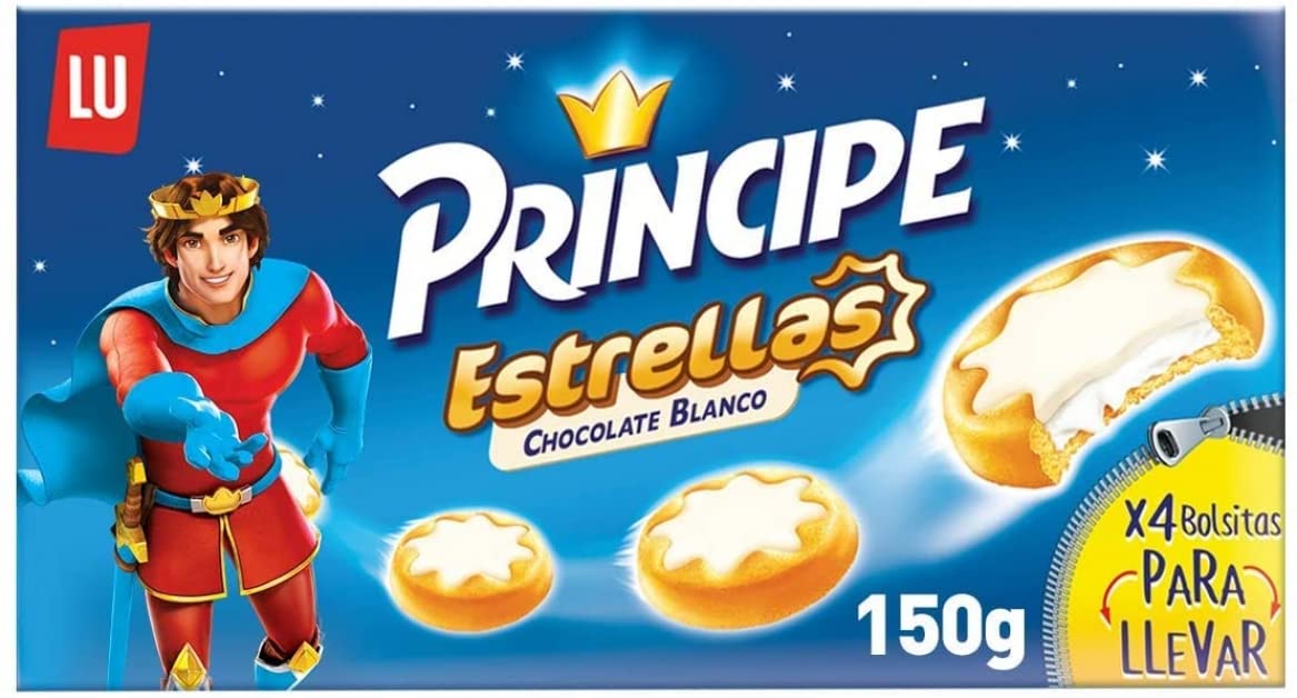 Príncipe Estrellas Galletas Cubiertas de Chocolate con Leche y Rellenas de Crema de Leche en Forma de Estrella, 150g