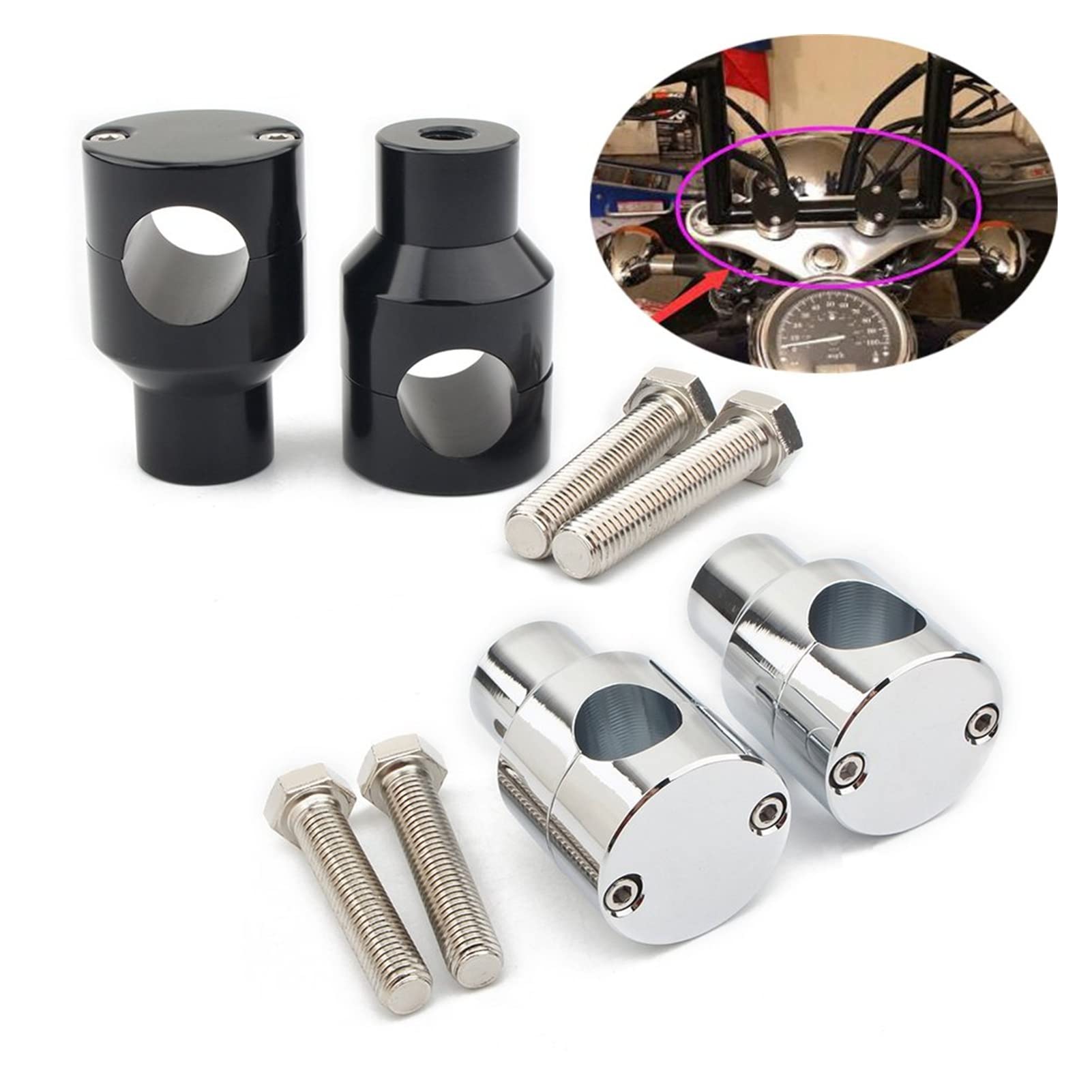 Paires De Pinces Élévatrices De Guidon Universelles Pour Moto, En Laiton Chromé - Hauteur Environ 3 Cm