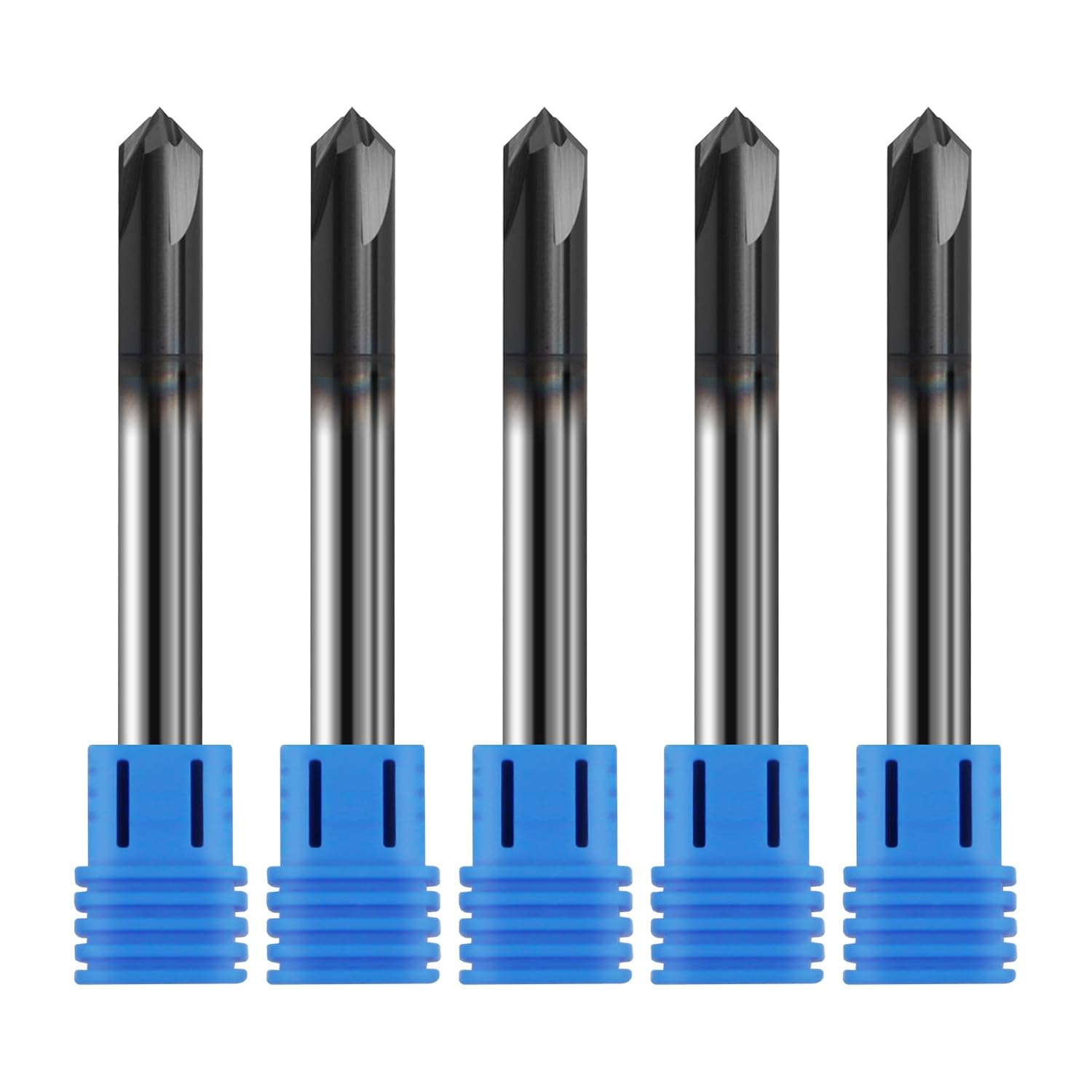 5Pcs 1/4" Solid Carbide End Mills, AlTiN Coating, 4 Flute, Chamfer End Mill for Steel, Single End End Mill Bits, 90° Chamfer Angle, 1/4" Shank Diameter