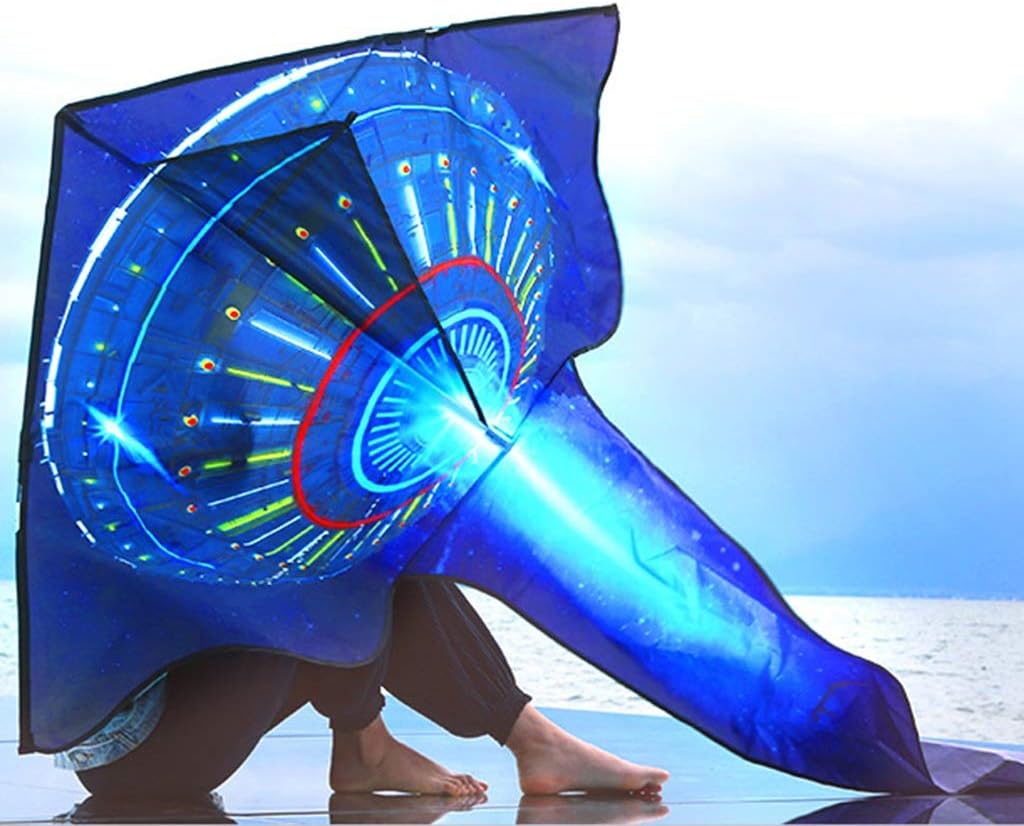 Flyer Kite Outdoor Large Creative Spaceship Kite Park Beach Adult Entertainment Aerial Game Tool Breeze Easy to Fly (Color: Red Size: 5.2ft+1312ft line) (Blue 5.2ft+1312ft line)