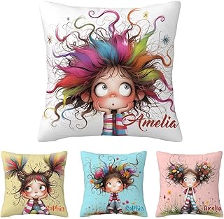 Personalized Name Cartoon Quirky Girl Throw Pillow Cover for Living Room...
