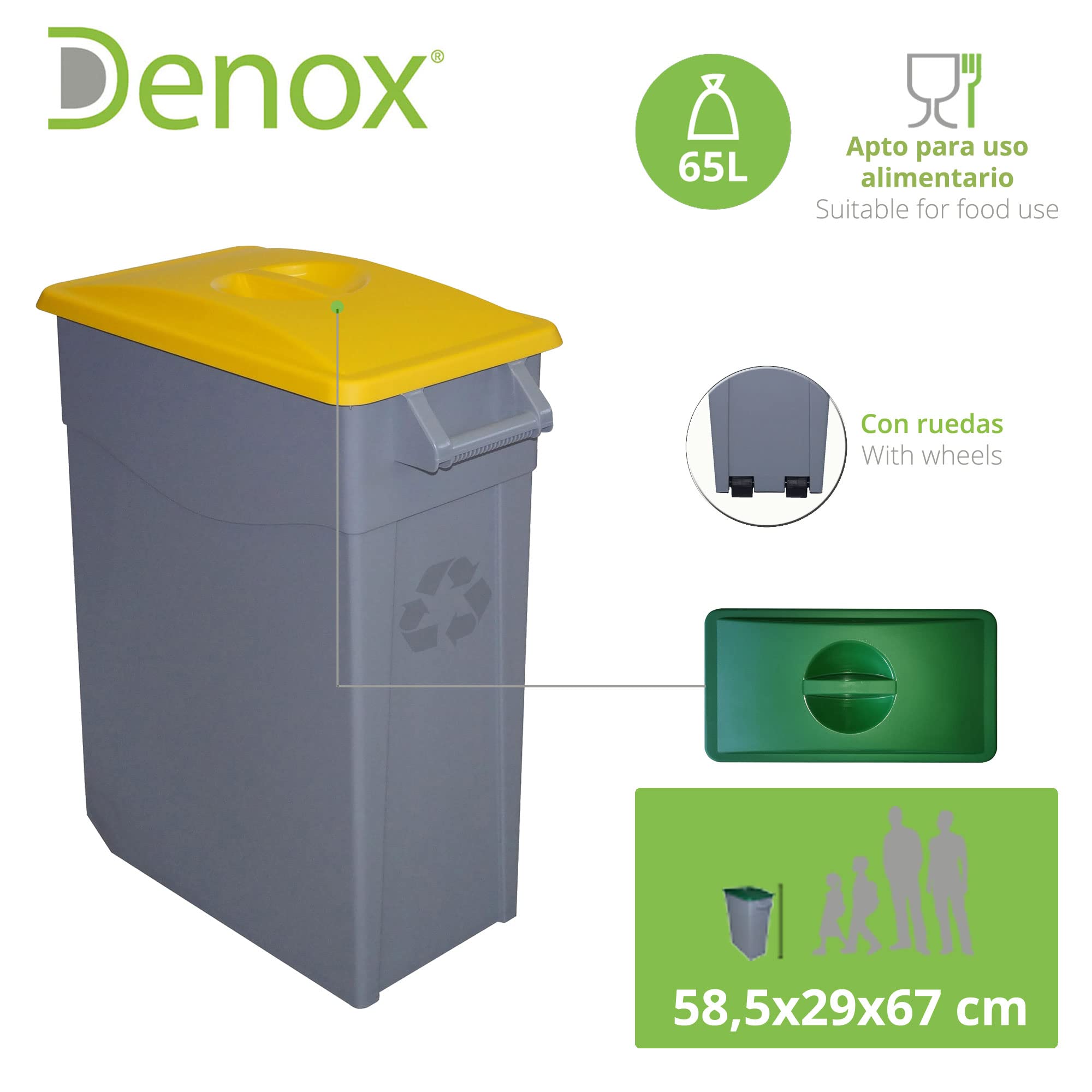 Denox PK3351 - Confezione riciclaggio Zeus 65 litri chiuso c/u: 195 litri totali, in 3 contenitori, nei colori blu/verde/giallo