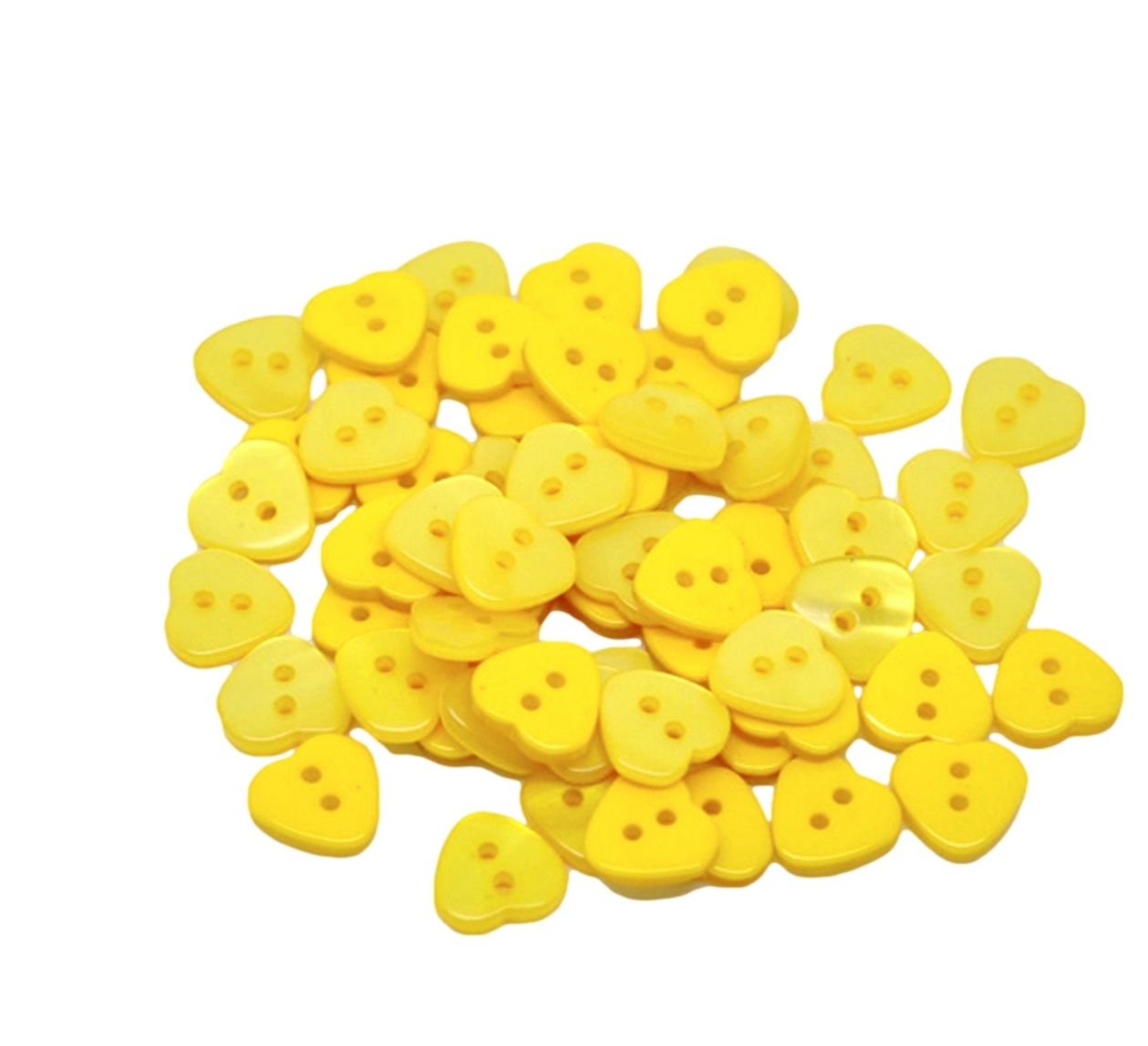 50 x Yellow Heart Shape 11mm x 12mm Sewing Buttons. for Scrapbooking Knitting, Art, etc, 50 pcs