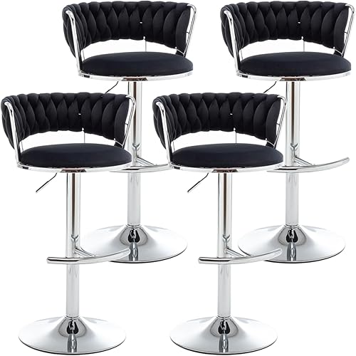 Miniatura 16 de Juego de 2 taburetes de bar de terciopelo, taburetes de altura de mostrador con respaldo bajo, taburete de bar giratorio dorado para isla de cocina,