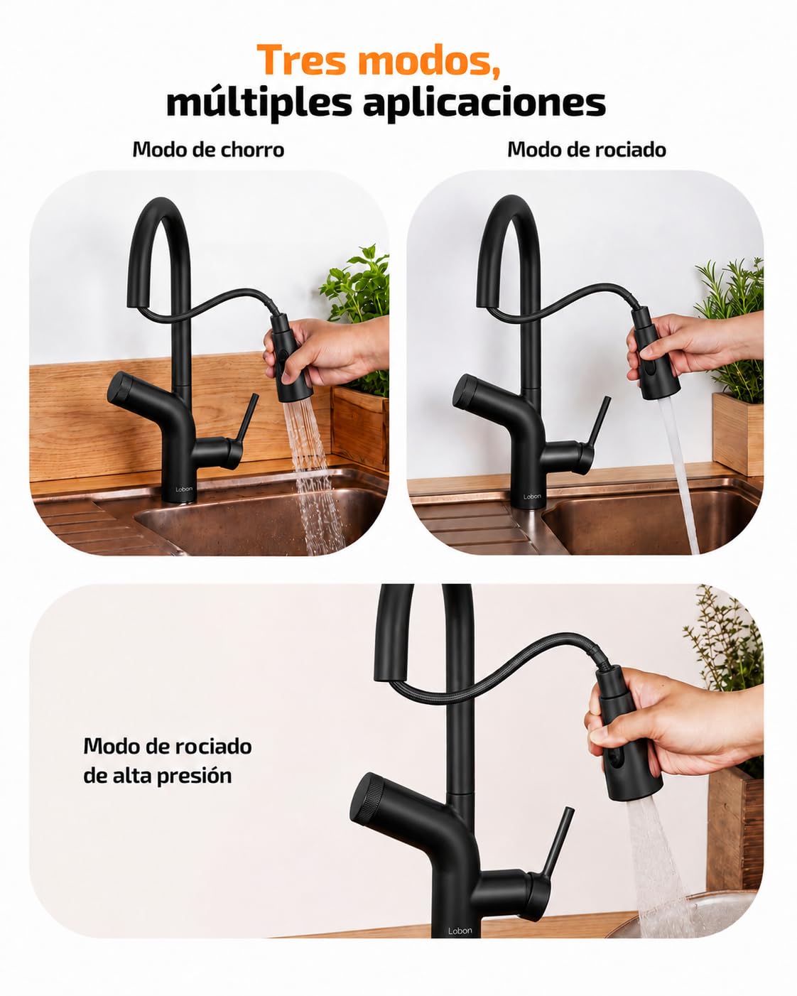 Cobbe Grifo de Cocina con Filtro de Agua, Pulverizador Extraíble, Monomando Giratorio de Caño Alto, Ayuda a Reducir Plomo, Cloro, Mal Sabor y Olores, 3 Filtros de Carbón, Negro