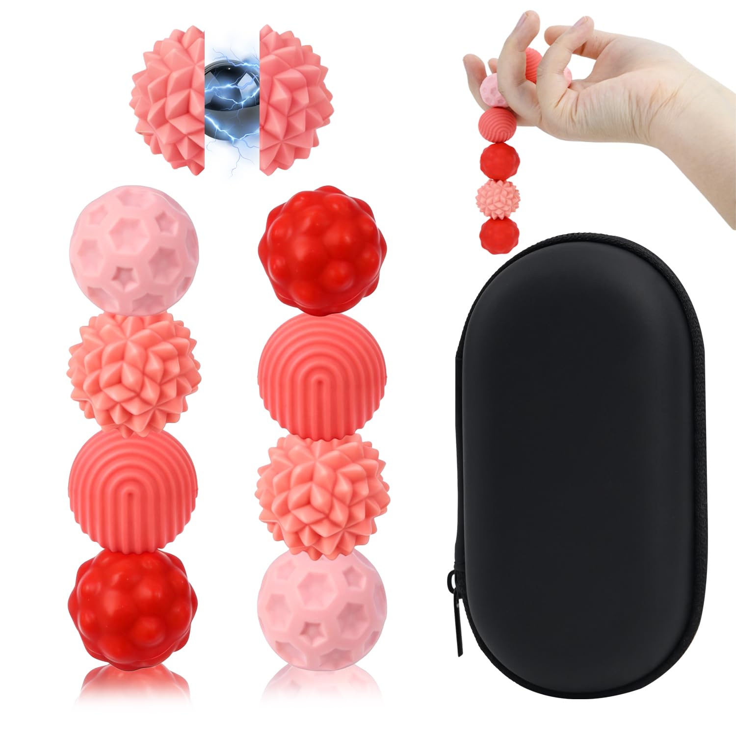 8 magnetycznych zabawek Fidget Toys, kulki magnetyczne, kulki antystresowe, z silikonowym etui, dla dorosłych i dzieci, redukują stres i relaks (różowe)