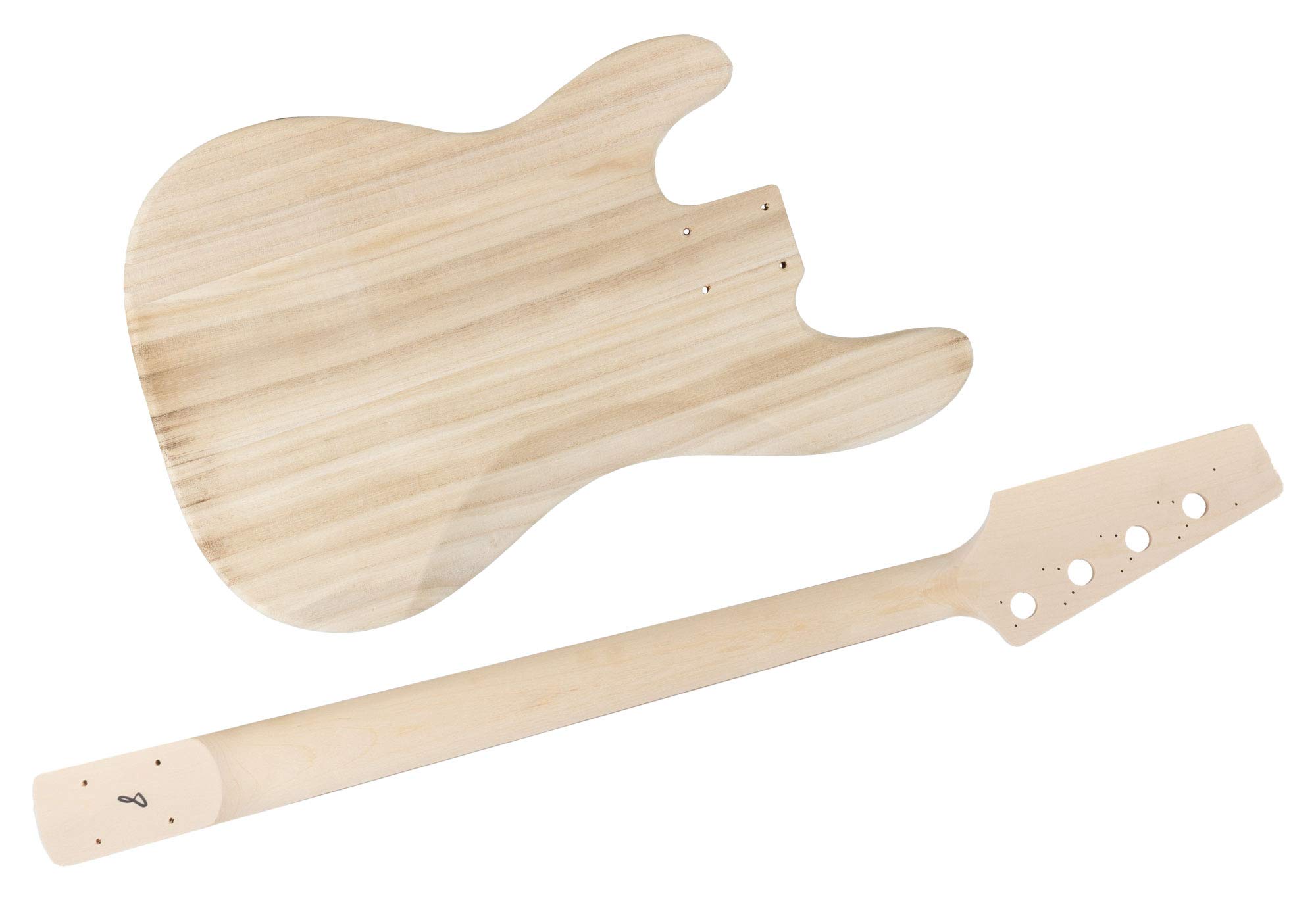 Rocktile E-Bass Bausatz PB-Style - DIY E-Bass Komplettbausatz inklusive Elektronik - Paulownia Korpus - Ahorn Hals - Palisander Griffbrett - Split-Coil Pickup - Natur