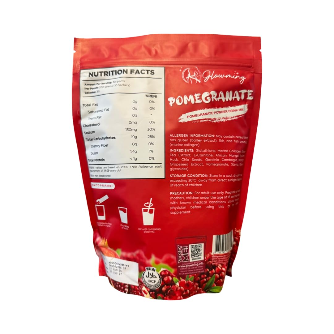 Cris Cosmetics Pomegranate Powder Drink Mix with Glutathione & Collagen (20g x 10 Sachets)