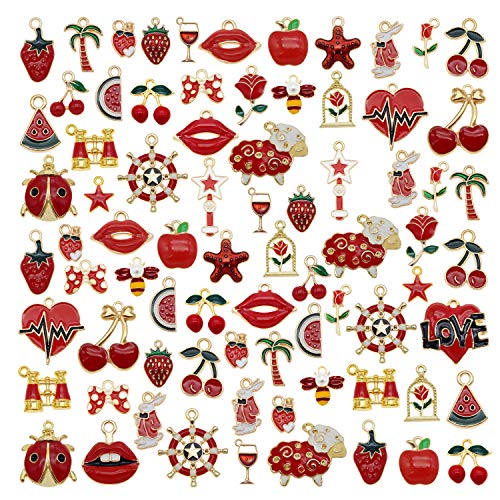 Julie Wang 20 pcs Red Enamel Paint Metal Charms Bulk Handmade Earrings Bracelets Necklaces Pendants Findings DIY Arts Projects Jewellery Making Accessories 2-3cm
