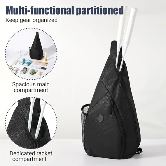 Tennis Bag, Multi-Pockets Tennis Backpack with Adjustable Strap Waterproof Backpack for 2 Rackets, Water Bottle & Gear Pockets