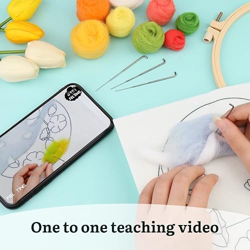 Miniatura 5 de Mayboos Juego de iniciación de fieltro de aguja, suministros de fieltro de aguja para principiantes, juego de fieltro de aguja de lana con bolsa de